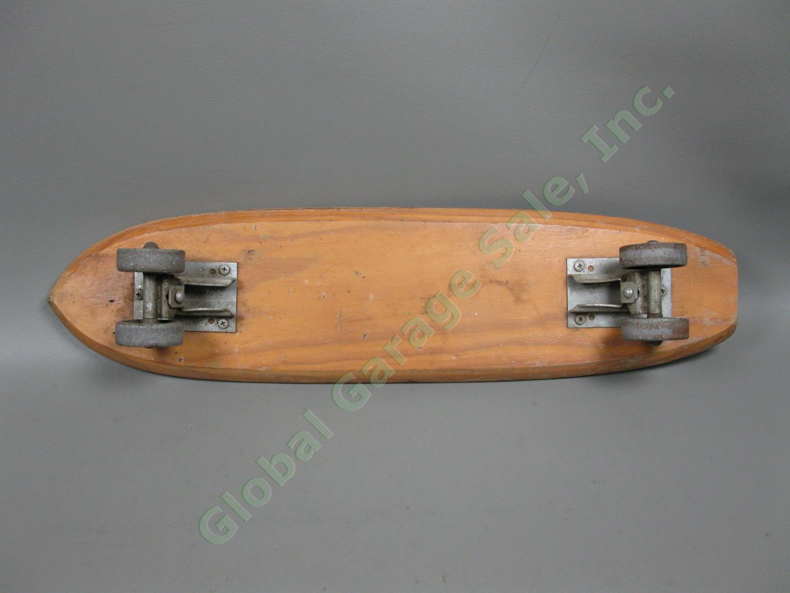 Vtg 1960s Blue Shark Sidewalk Nash Surfboard 22" Wooden Skateboard Metal Wheels 1