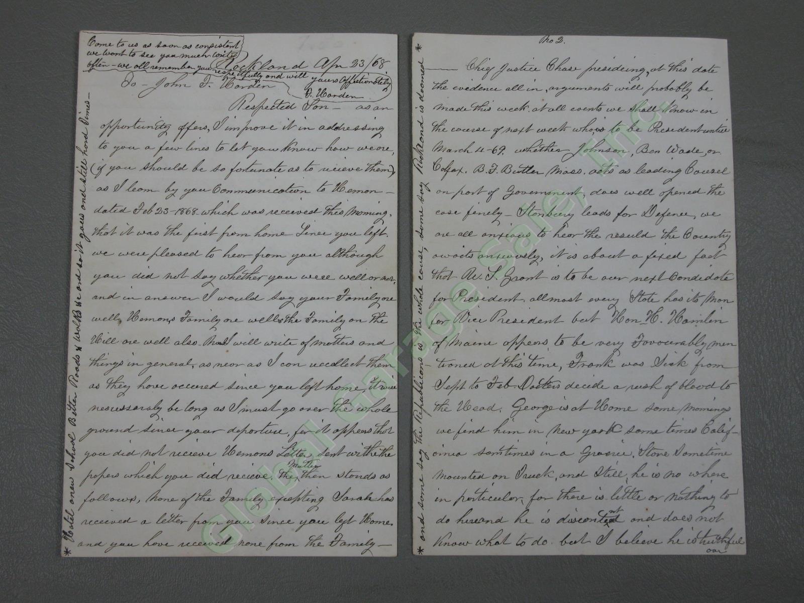 Antique 1868 Letter Andrew Johnson Impeachment Trial Knox Lincoln Maine Railroad