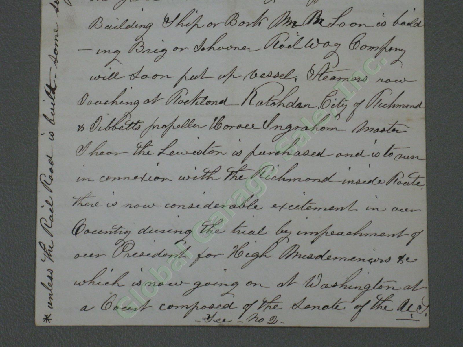 Antique 1868 Letter Andrew Johnson Impeachment Trial Knox Lincoln Maine Railroad 6