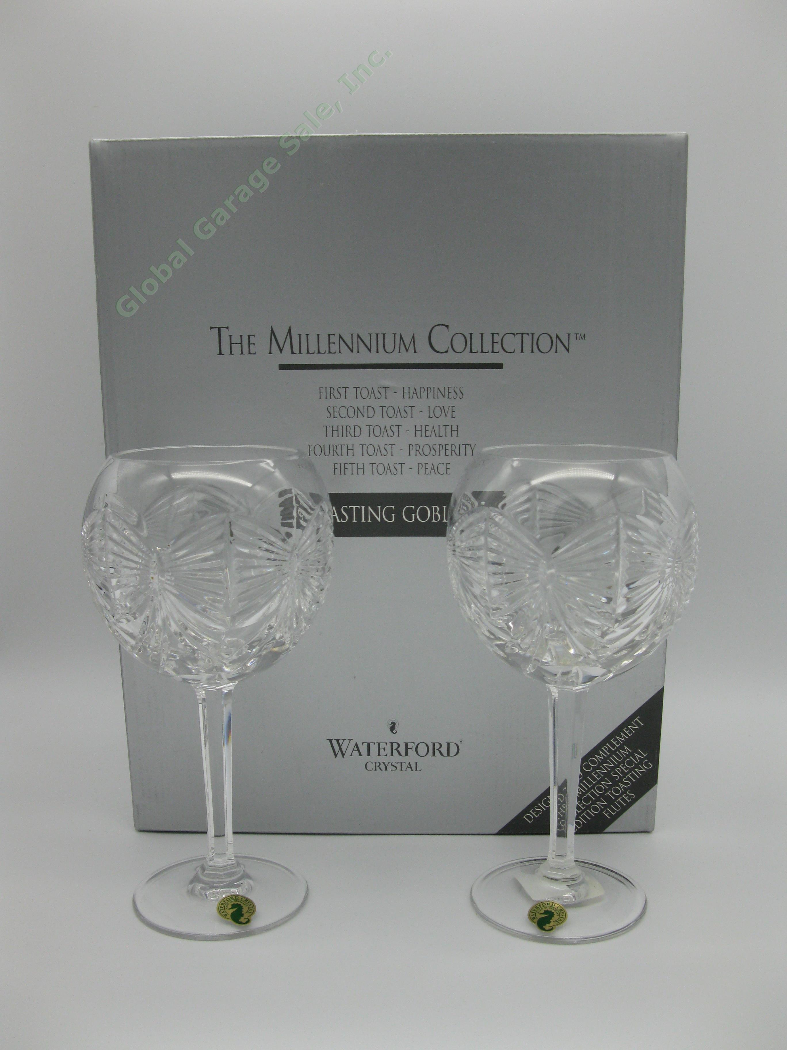 Waterford Crystal Millennium Collection HAPPINESS Toasting Goblet Glass Set MINT