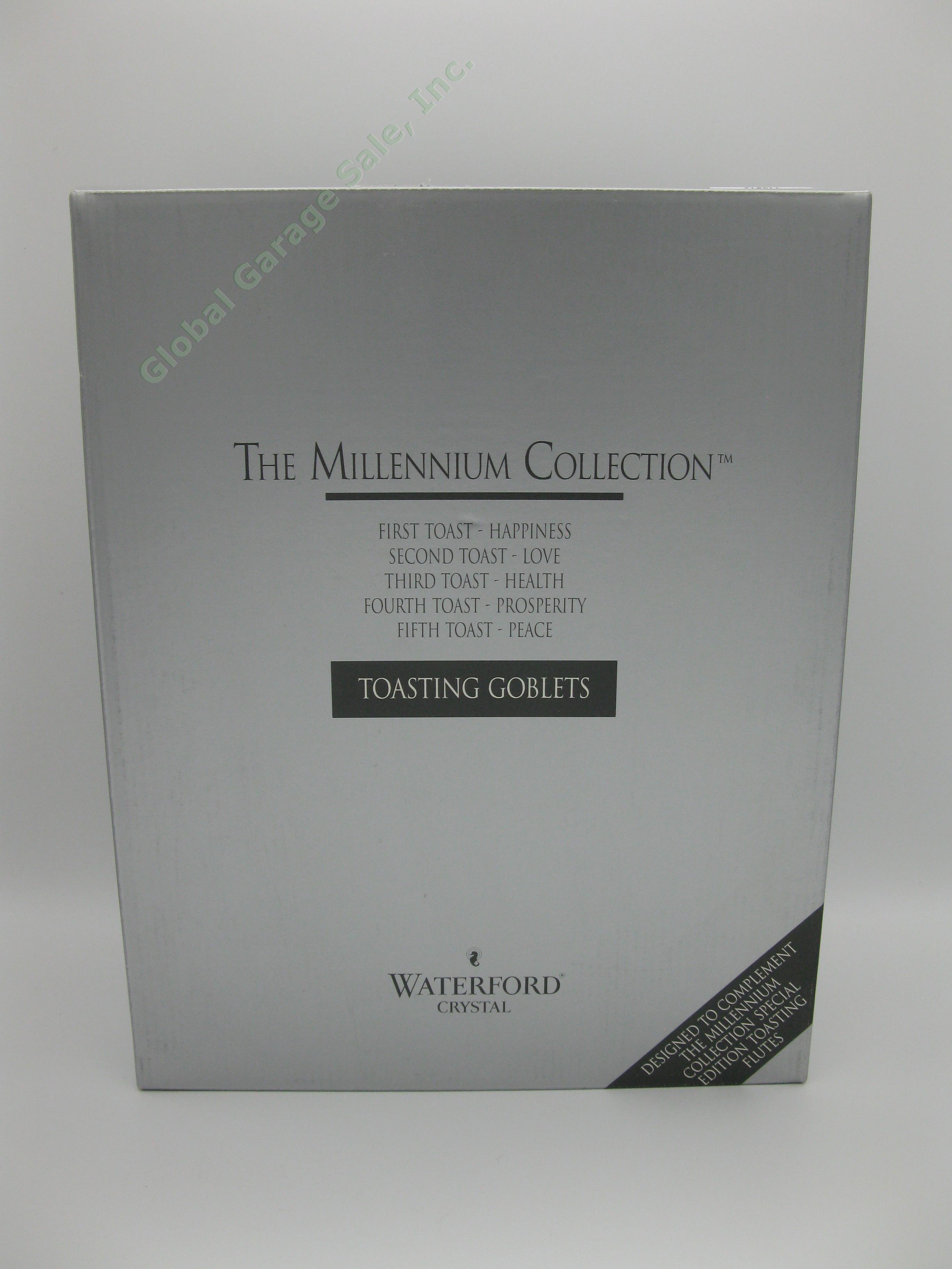 Waterford Crystal Millennium Collection HAPPINESS Toasting Goblet Glass Set MINT 13