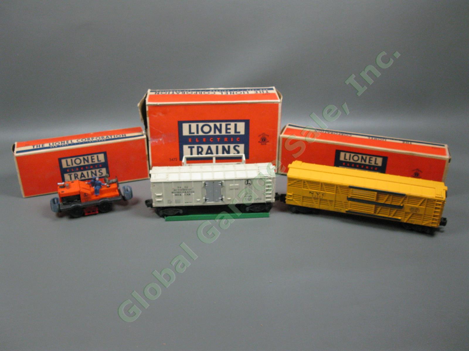 3 Vintage Lionel O-Gauge Model Trains Cars Lot #50 Gang 3472 Milk 6356 Stock Set