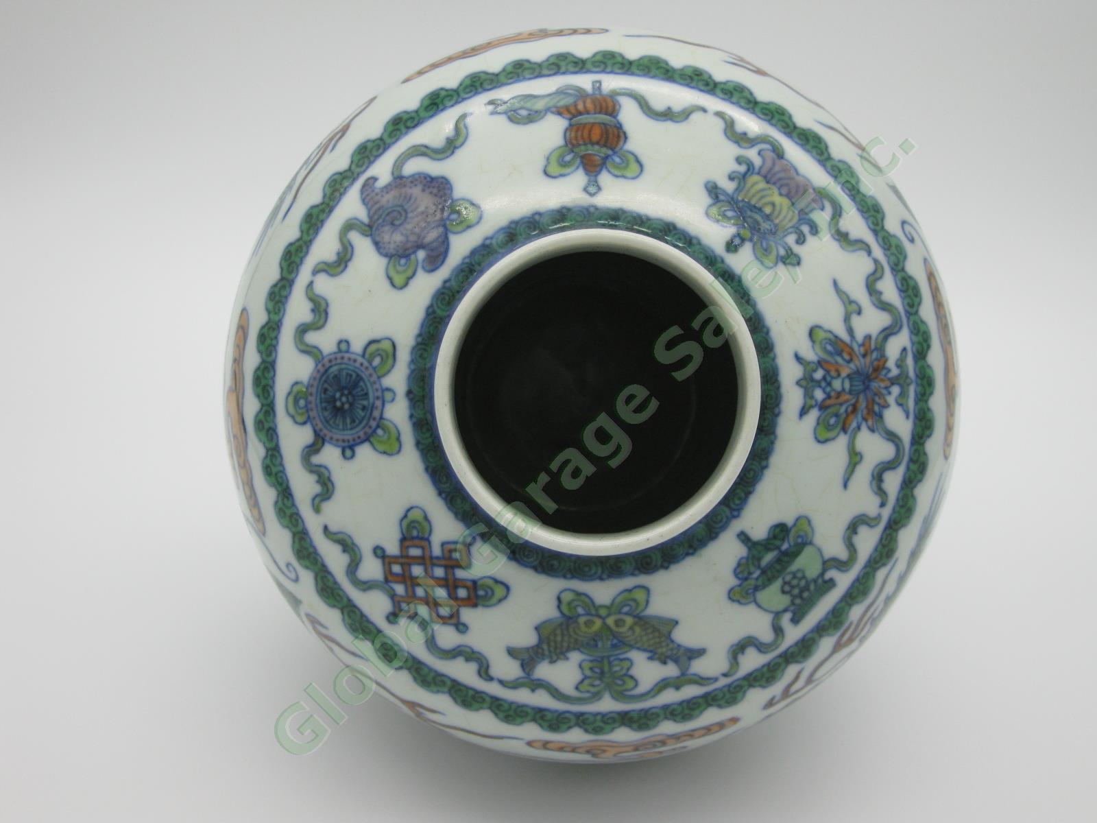 2 RARE Antique Chinese Qianlong Enamelled Doucai Azure Green Dragon Jar Lid Pair 11