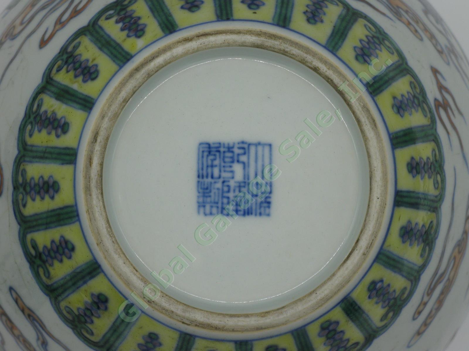 2 RARE Antique Chinese Qianlong Enamelled Doucai Azure Green Dragon Jar Lid Pair 18