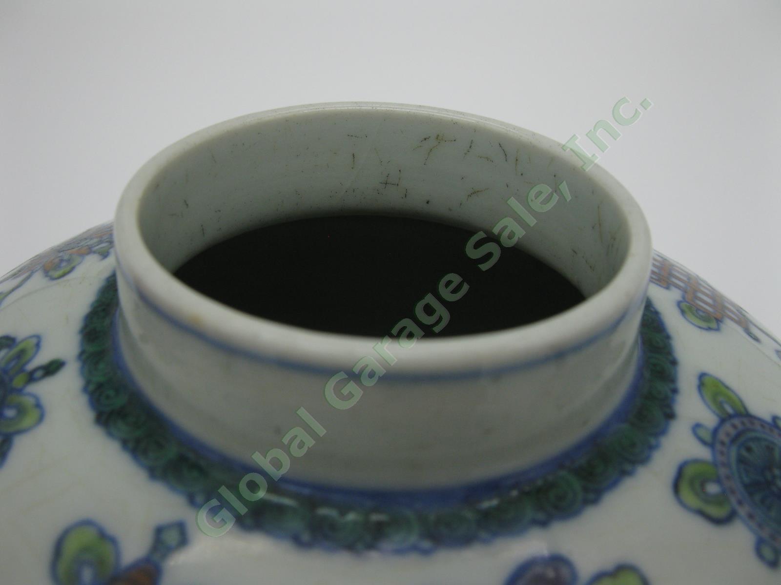 2 RARE Antique Chinese Qianlong Enamelled Doucai Azure Green Dragon Jar Lid Pair 20