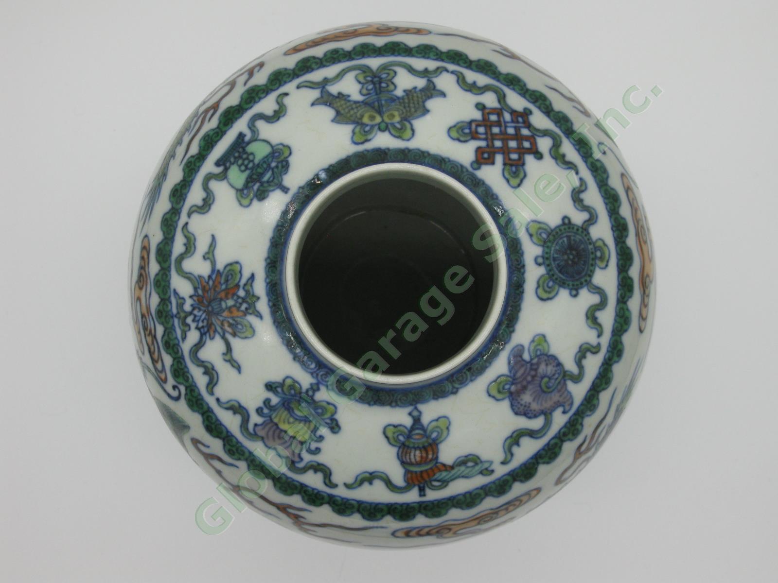 2 RARE Antique Chinese Qianlong Enamelled Doucai Azure Green Dragon Jar Lid Pair 34