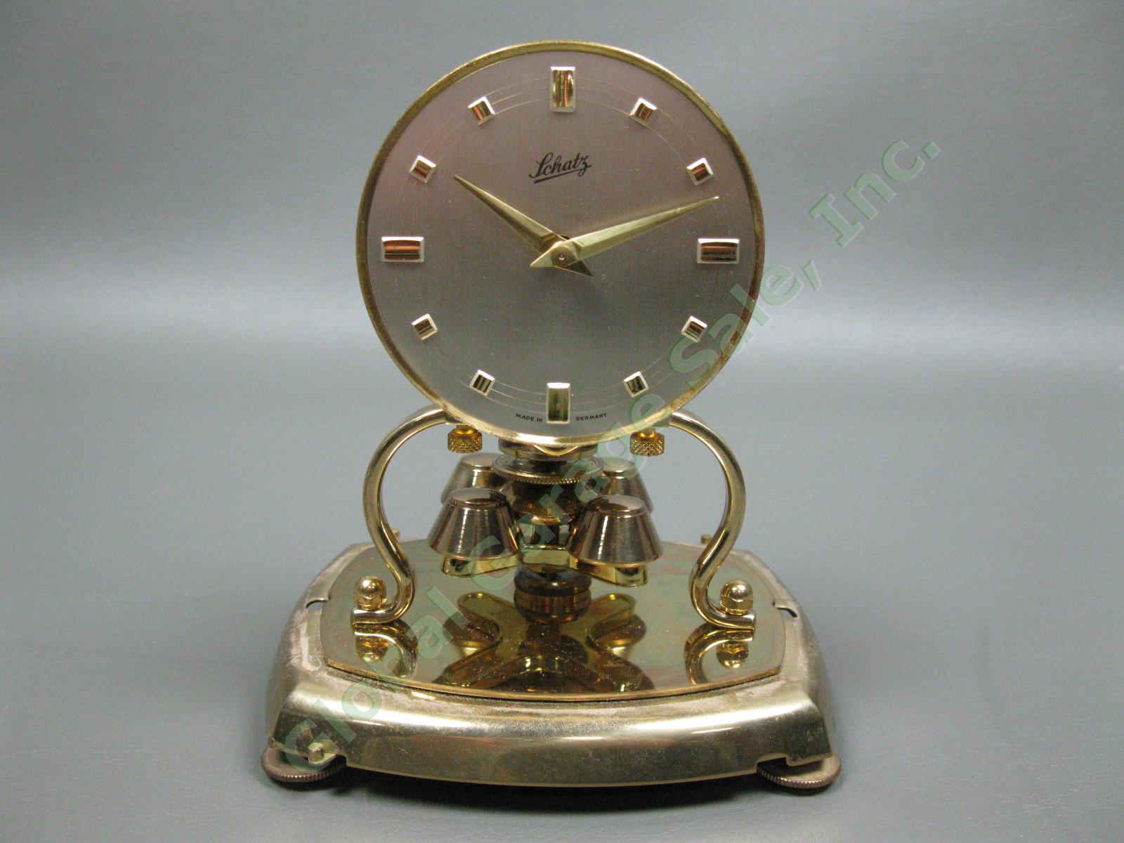 Vintage 1967 Schatz Anniversary 53 2-Jewel Unadjusted Brass Shelf Clock Germany 3