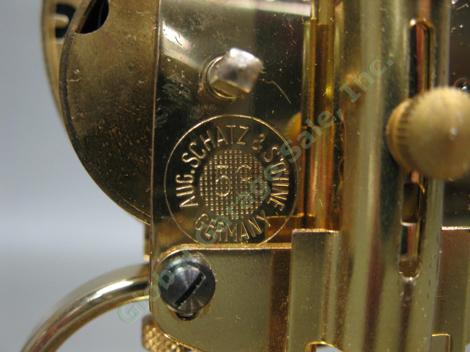 Vintage 1967 Schatz Anniversary 53 2-Jewel Unadjusted Brass Shelf Clock Germany 5