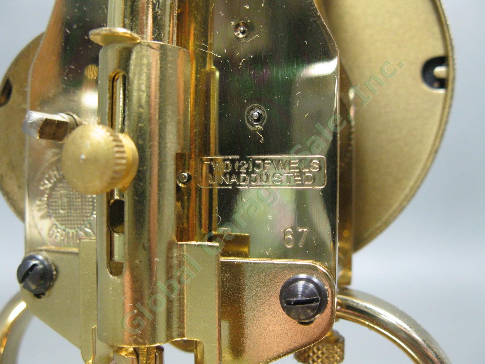 Vintage 1967 Schatz Anniversary 53 2-Jewel Unadjusted Brass Shelf Clock Germany 6