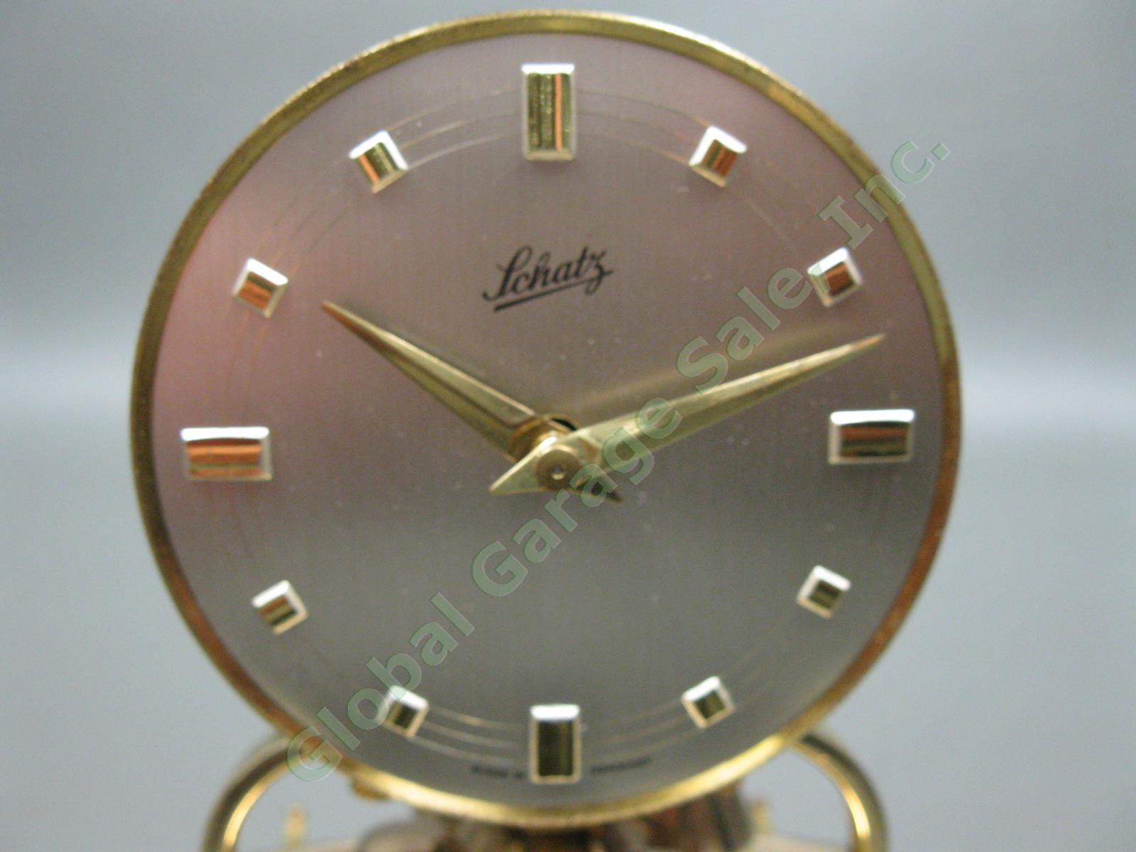 Vintage 1967 Schatz Anniversary 53 2-Jewel Unadjusted Brass Shelf Clock Germany 9