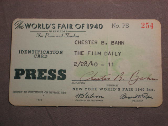 1939 1940 NY Worlds Fair Media Press Pass Pin Charm Set 7