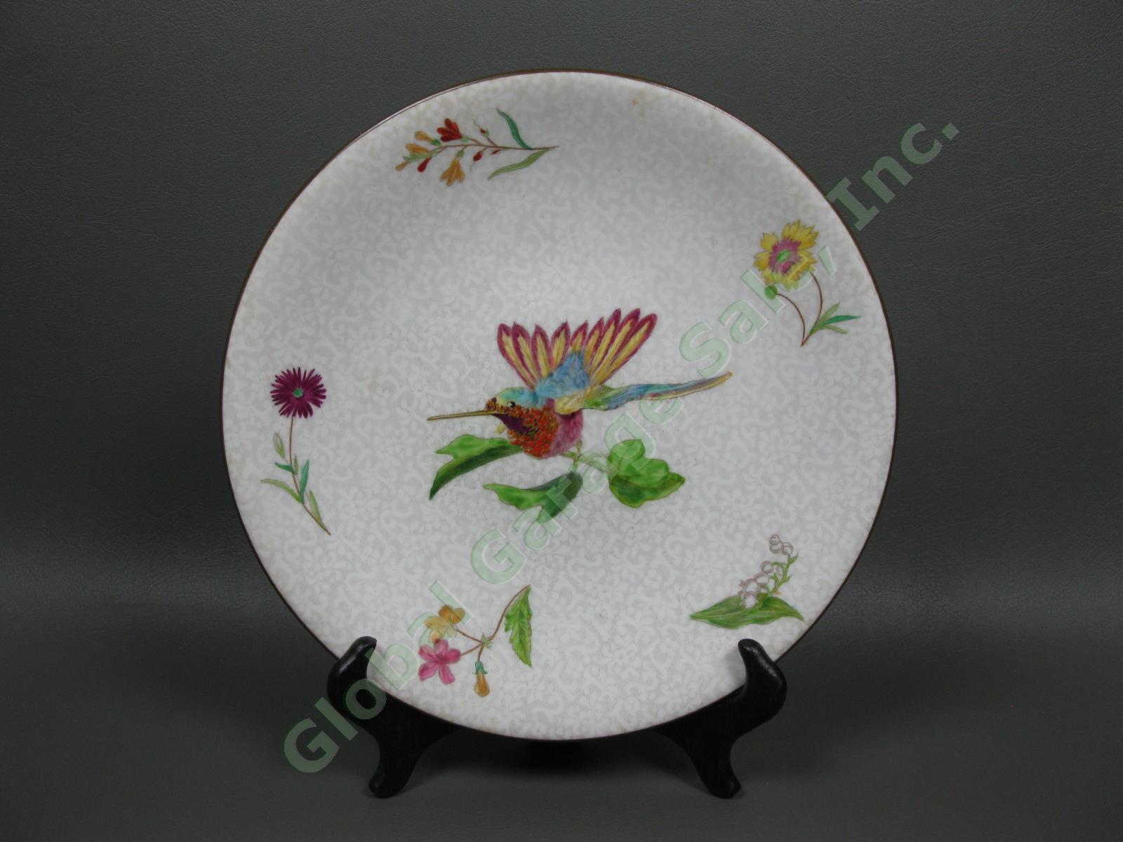 3 Antique Wedgwood Ovington Bros Handpainted Enamel Hummingbird Bird Plate Set 1