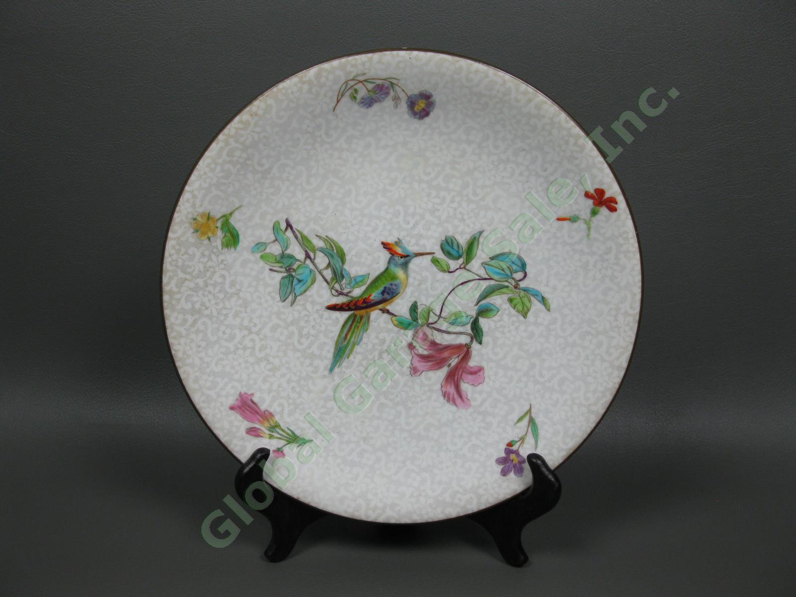 3 Antique Wedgwood Ovington Bros Handpainted Enamel Hummingbird Bird Plate Set 3