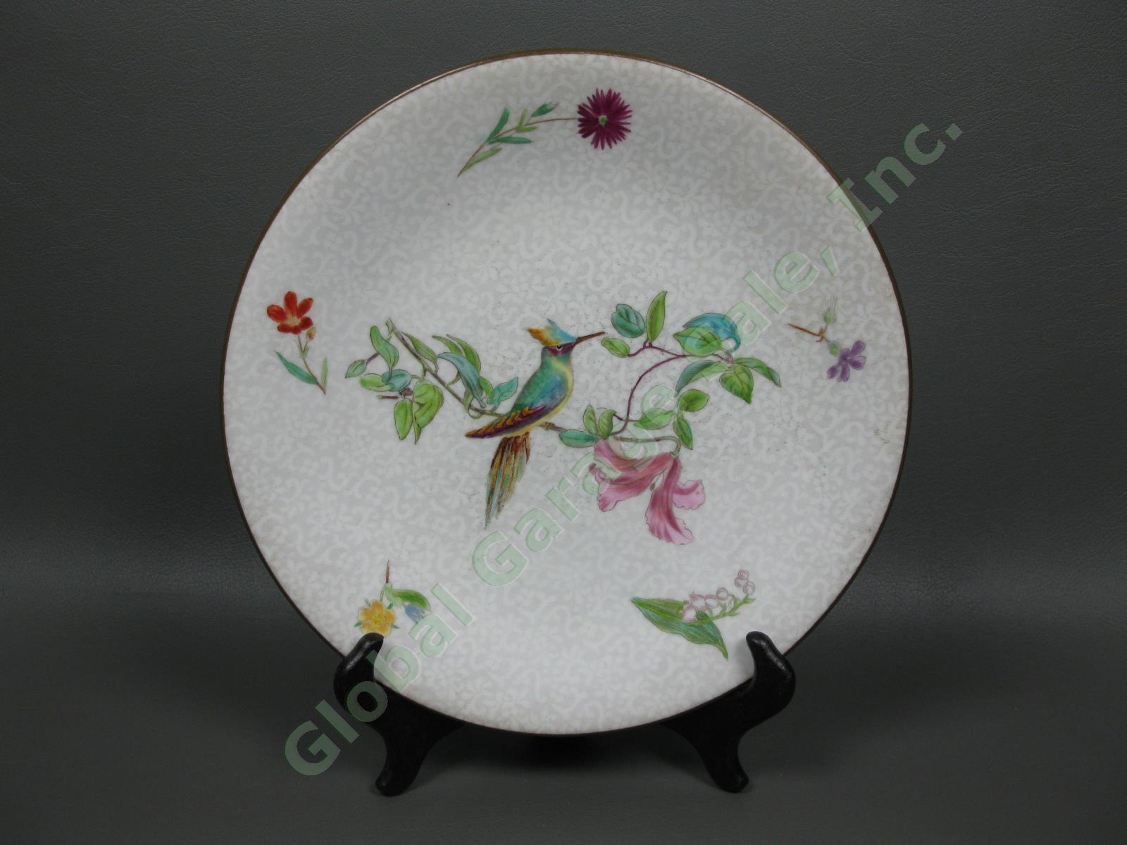 3 Antique Wedgwood Ovington Bros Handpainted Enamel Hummingbird Bird Plate Set 5