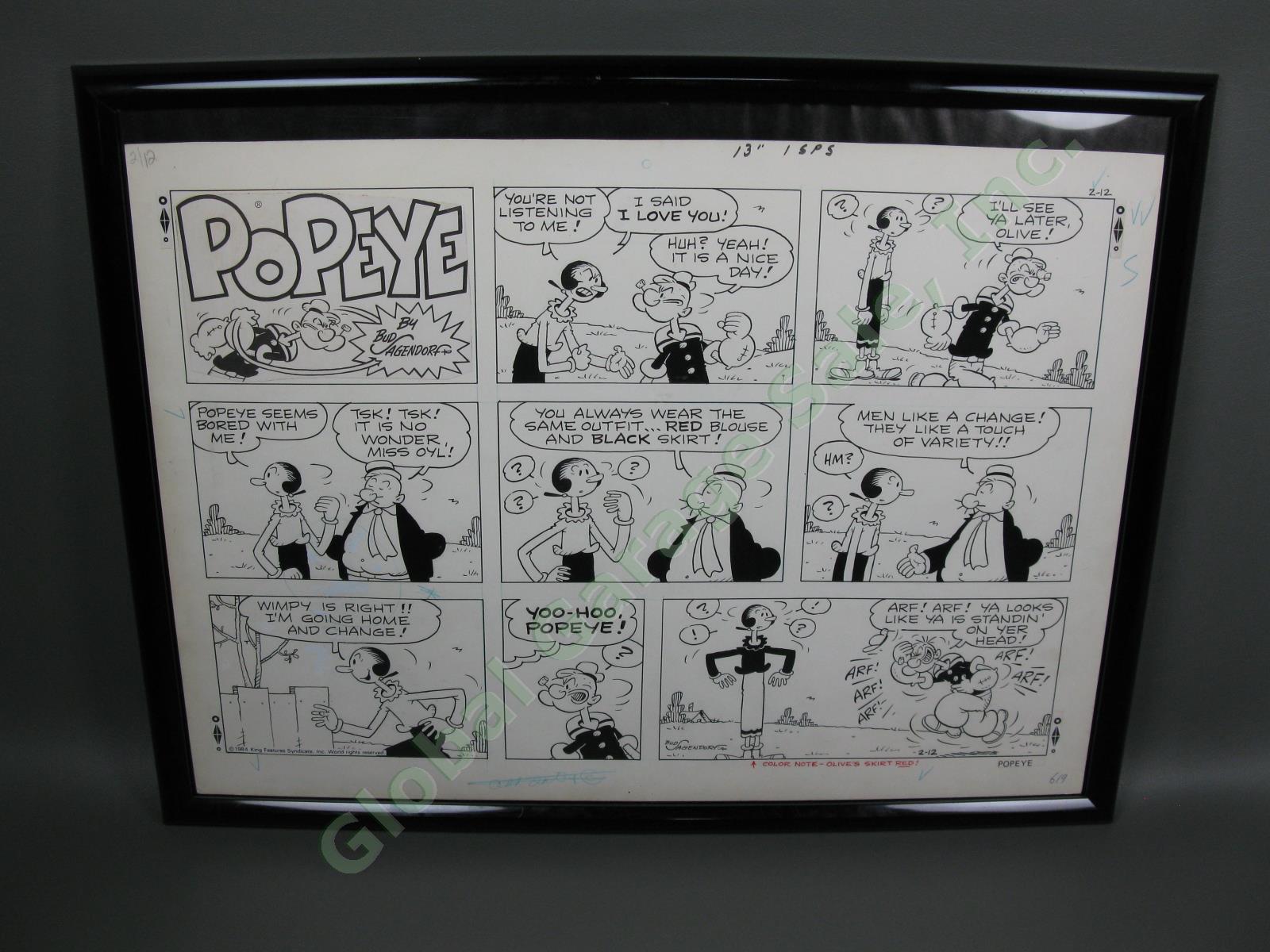 Vintage Original 1984 Popeye Sunday Comic Strip Storyboard Art Bud Sagendorf NR!