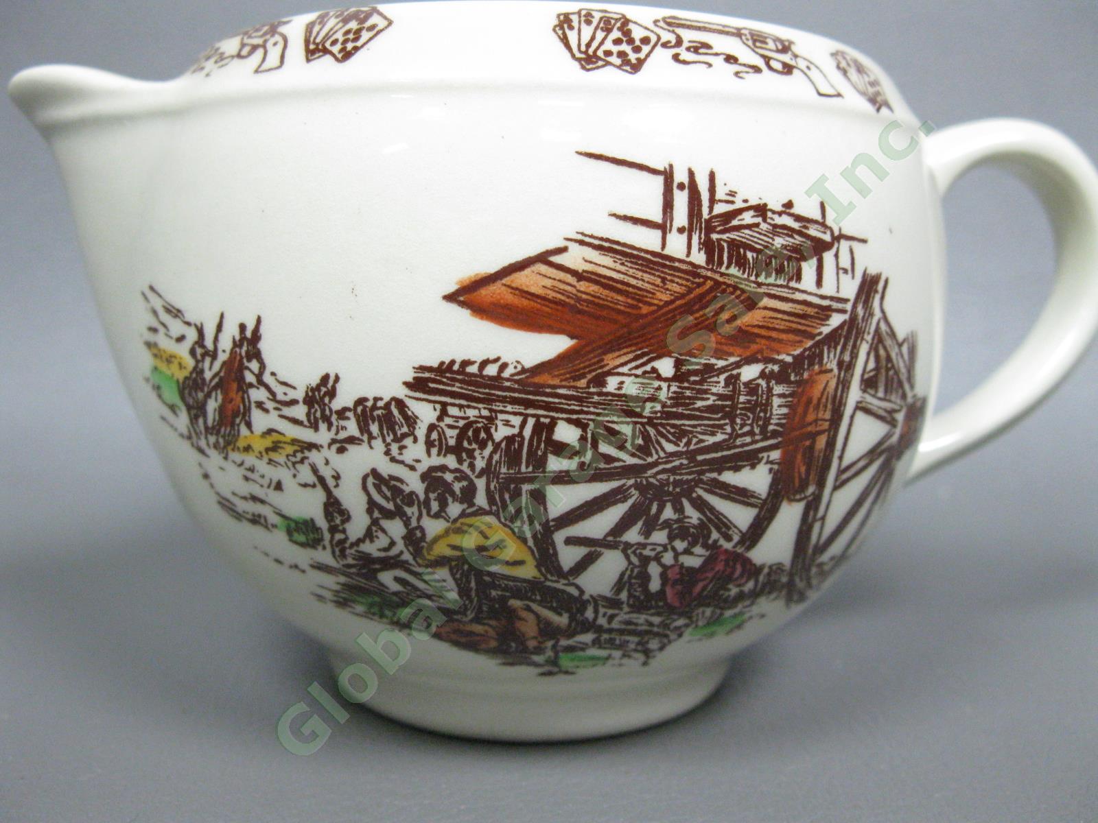 Vernon Kilns Winchester 73 Frontier Days Tea Cups Saucers Creamer Sugar Bowl Set 5