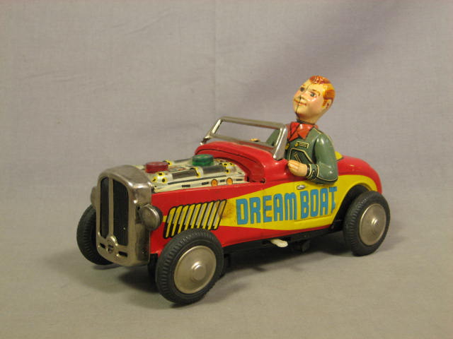 Vintage Rock N Roll Dream Boat Hot Rod H12 Metal Tin Litho Battery Toy Car NR