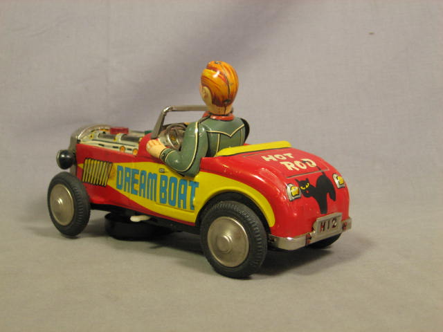 Vintage Rock N Roll Dream Boat Hot Rod H12 Metal Tin Litho Battery Toy Car NR 3