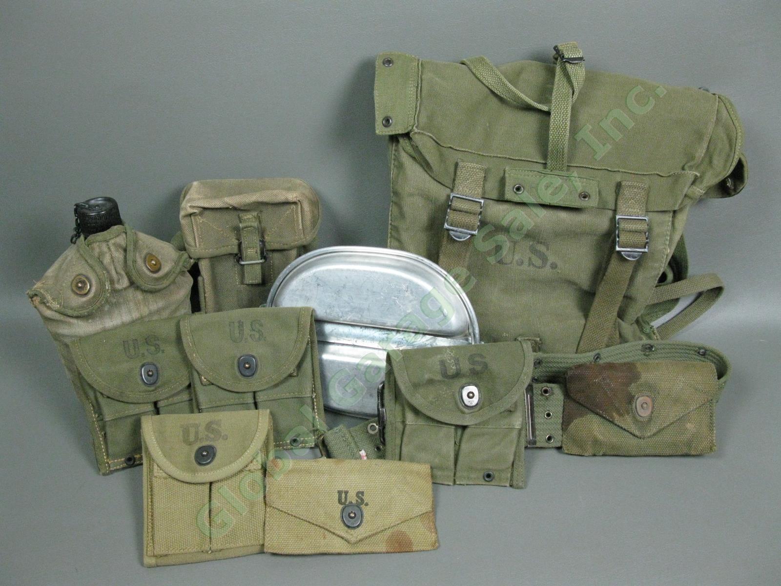 WWII US M1945 Field Combat Pack Laird Schober Mag Pouch AGMCO Canteen Belt Lot
