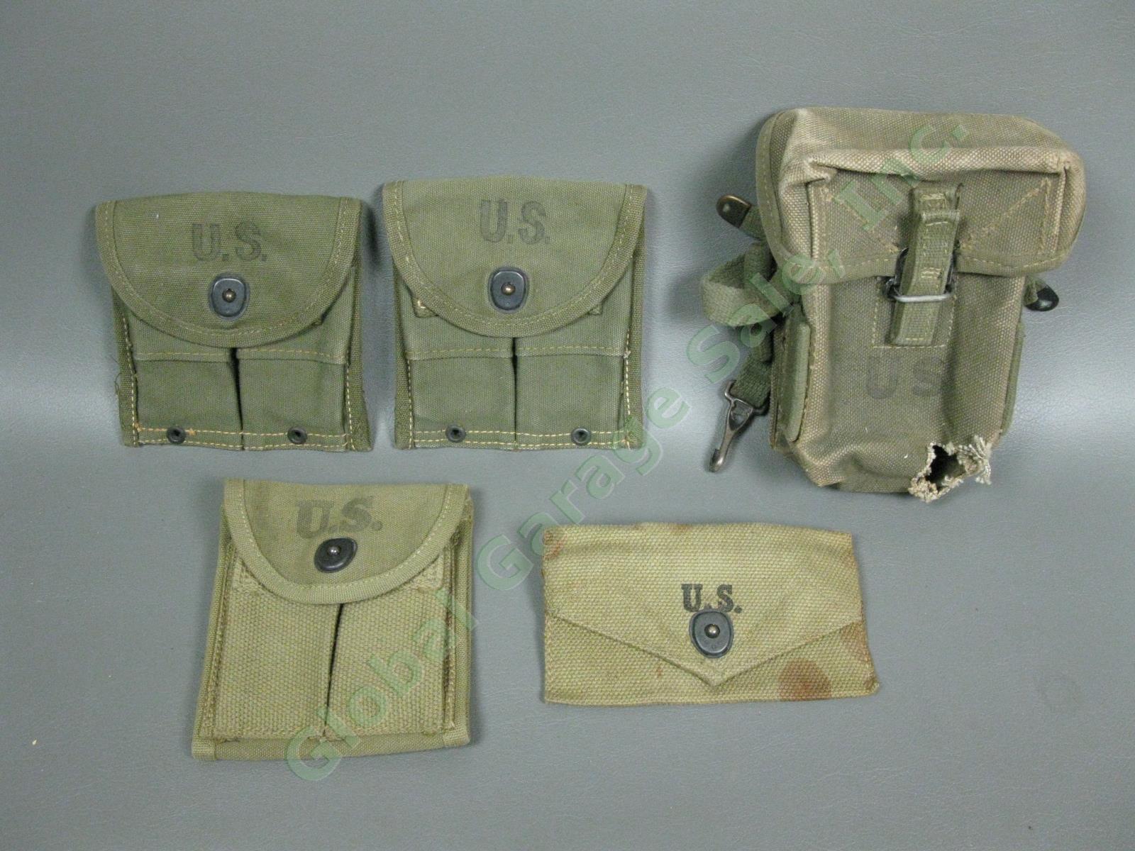 WWII US M1945 Field Combat Pack Laird Schober Mag Pouch AGMCO Canteen Belt Lot 2
