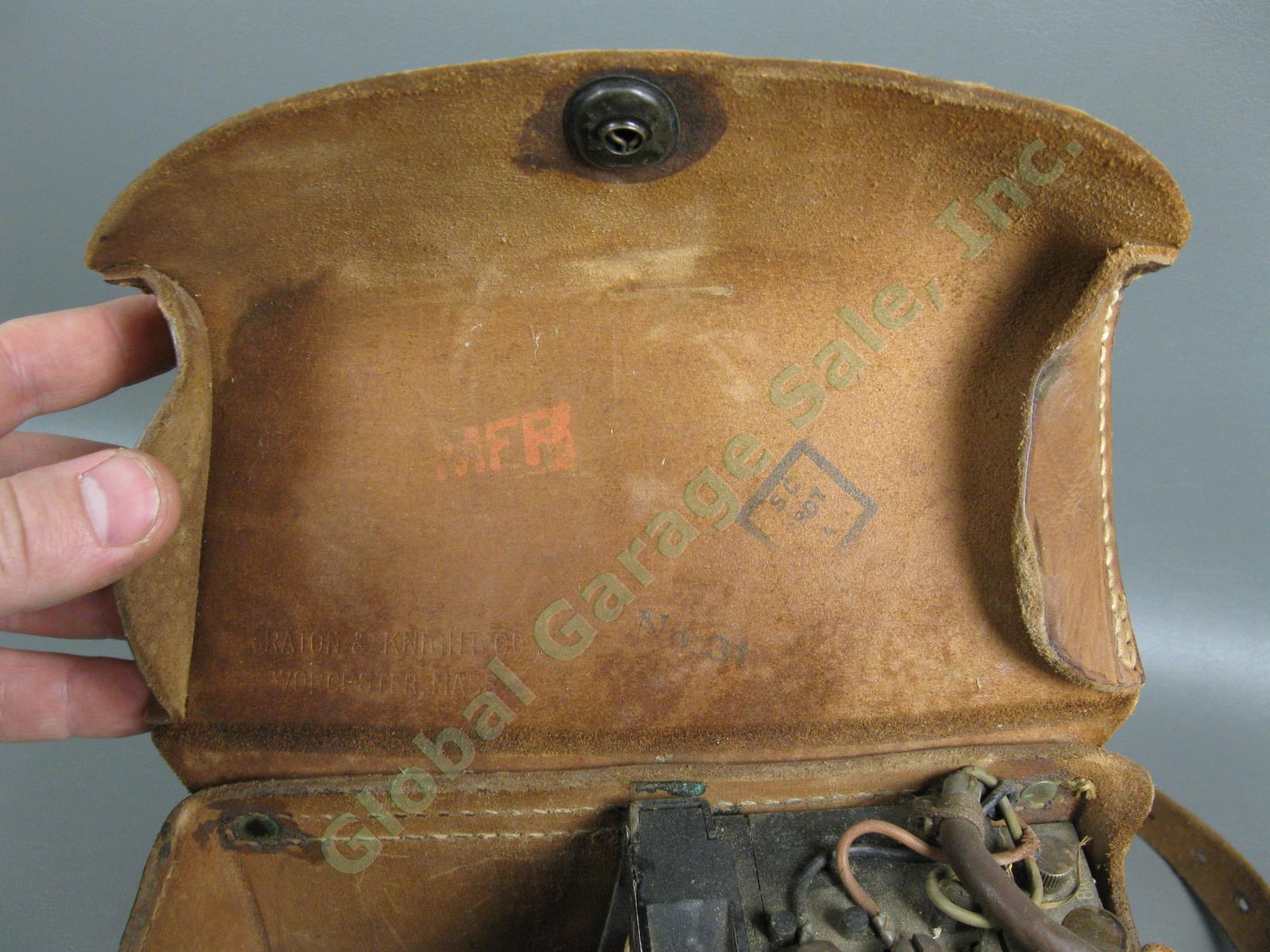 WWII US Army Signal Corps EE-8-B Telephone Receiver Field Phone Set Leather Case 3