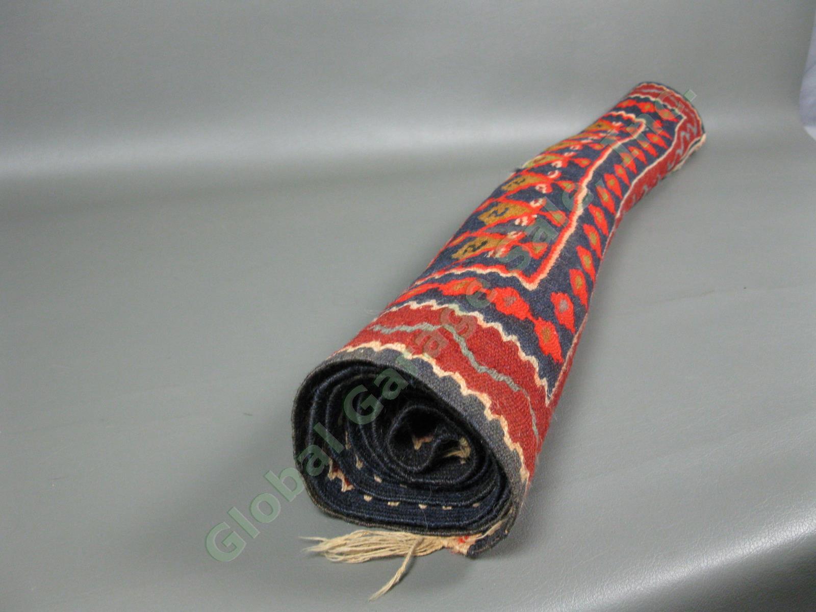 Vintage Antique Persian Kurdish Senneh Kilim Flat-Weave Wool Rug Carpet 3