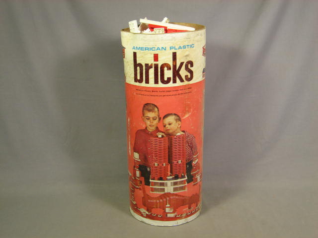 Vintage Playskool American Plastic Brick Canister Set 755 Halsam Building Blocks