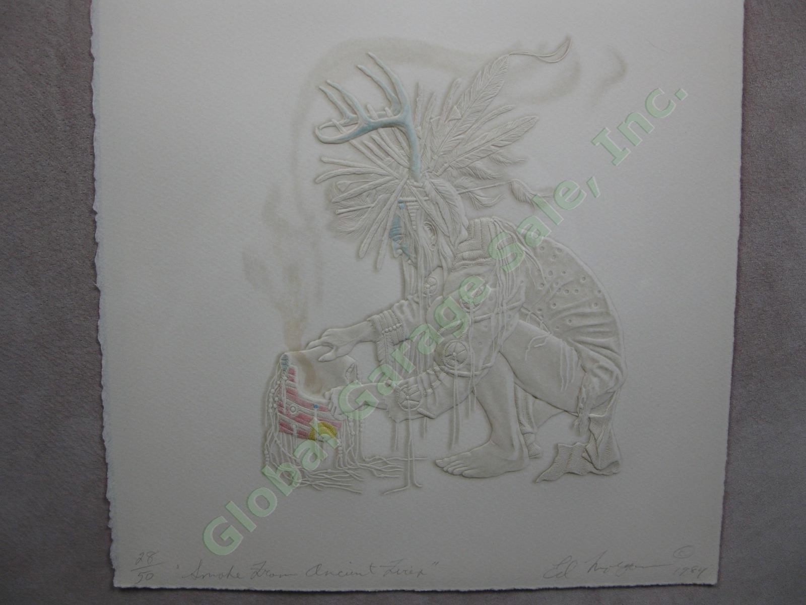 1984 Ed Morgan Signed ANCIENT FIRE Native American Art Print Lithograph 28/50 NR 1
