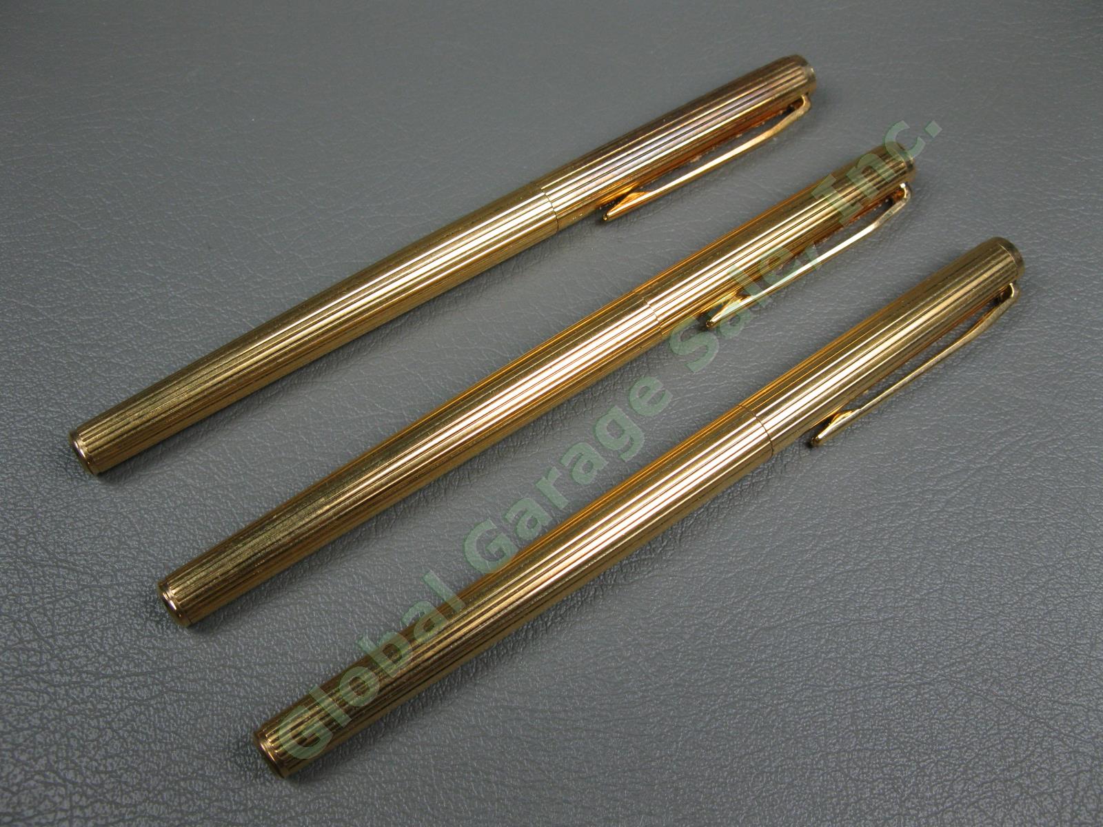 Vtg Montblanc Pinstripe Gold Fountain Ballpoint Felt Tip Pen Set 14k Nib 585 NR!