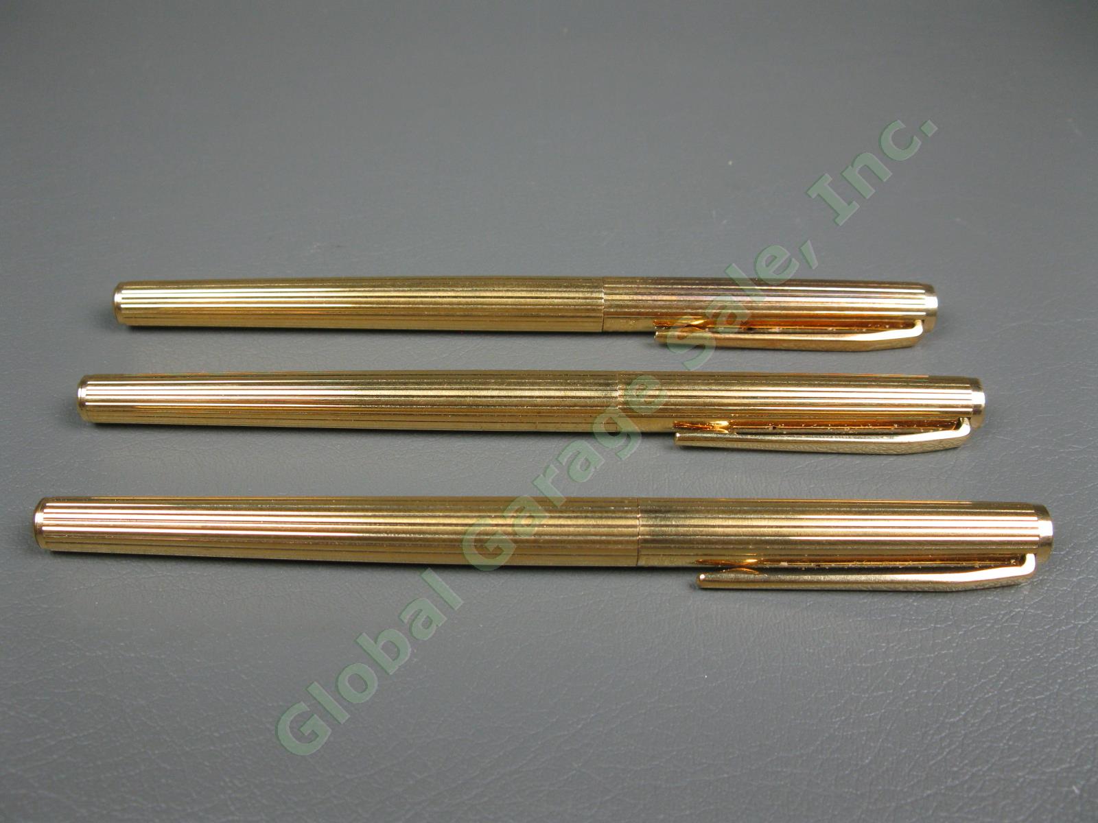 Vtg Montblanc Pinstripe Gold Fountain Ballpoint Felt Tip Pen Set 14k Nib 585 NR! 3