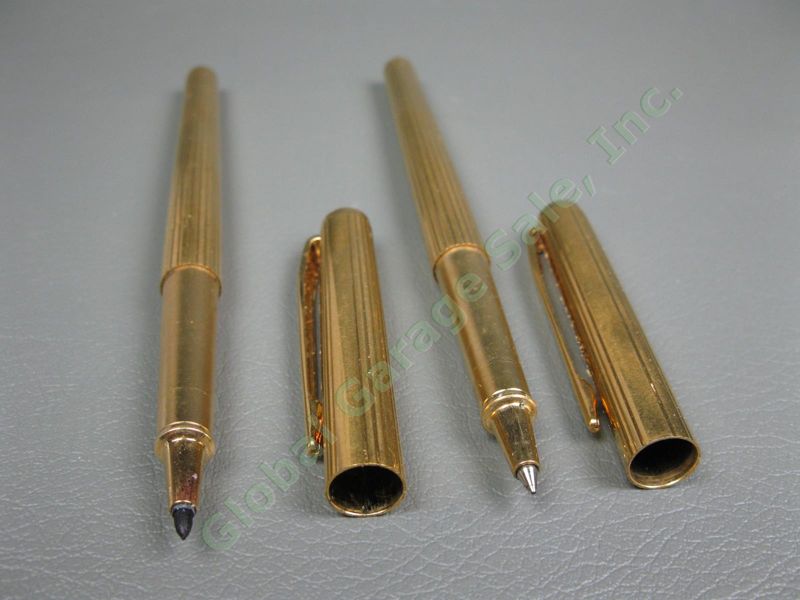 Vtg Montblanc Pinstripe Gold Fountain Ballpoint Felt Tip Pen Set 14k Nib 585 NR! 8