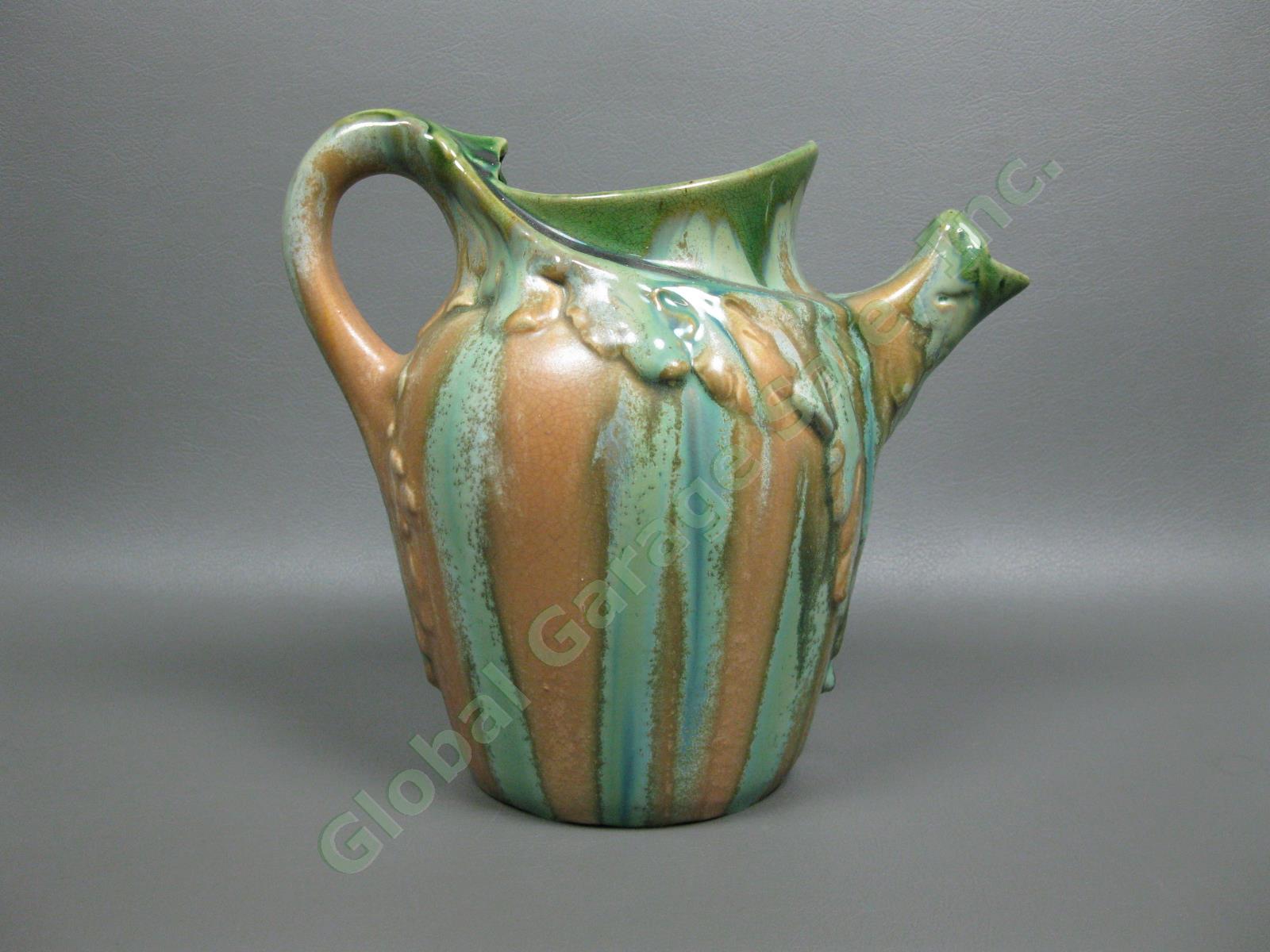 Vintage Wasmuel Majolica 2114 Art Nouveau Pottery Pitcher Drip Glaze Belgium