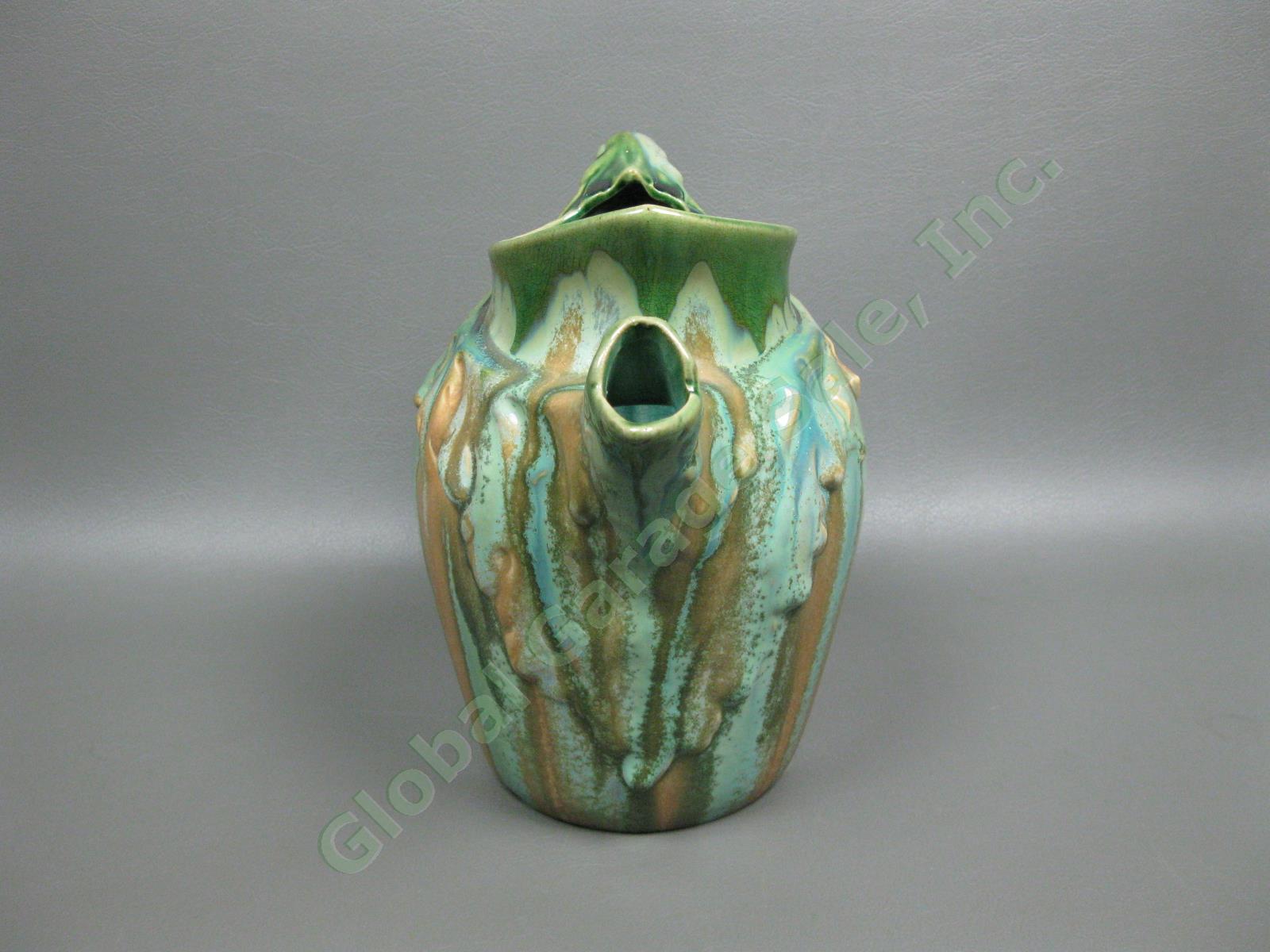 Vintage Wasmuel Majolica 2114 Art Nouveau Pottery Pitcher Drip Glaze Belgium 1