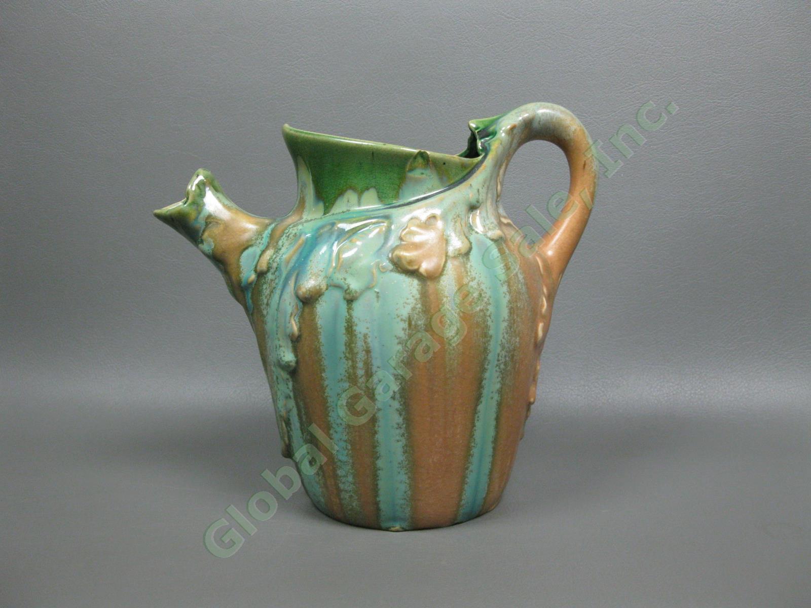 Vintage Wasmuel Majolica 2114 Art Nouveau Pottery Pitcher Drip Glaze Belgium 2