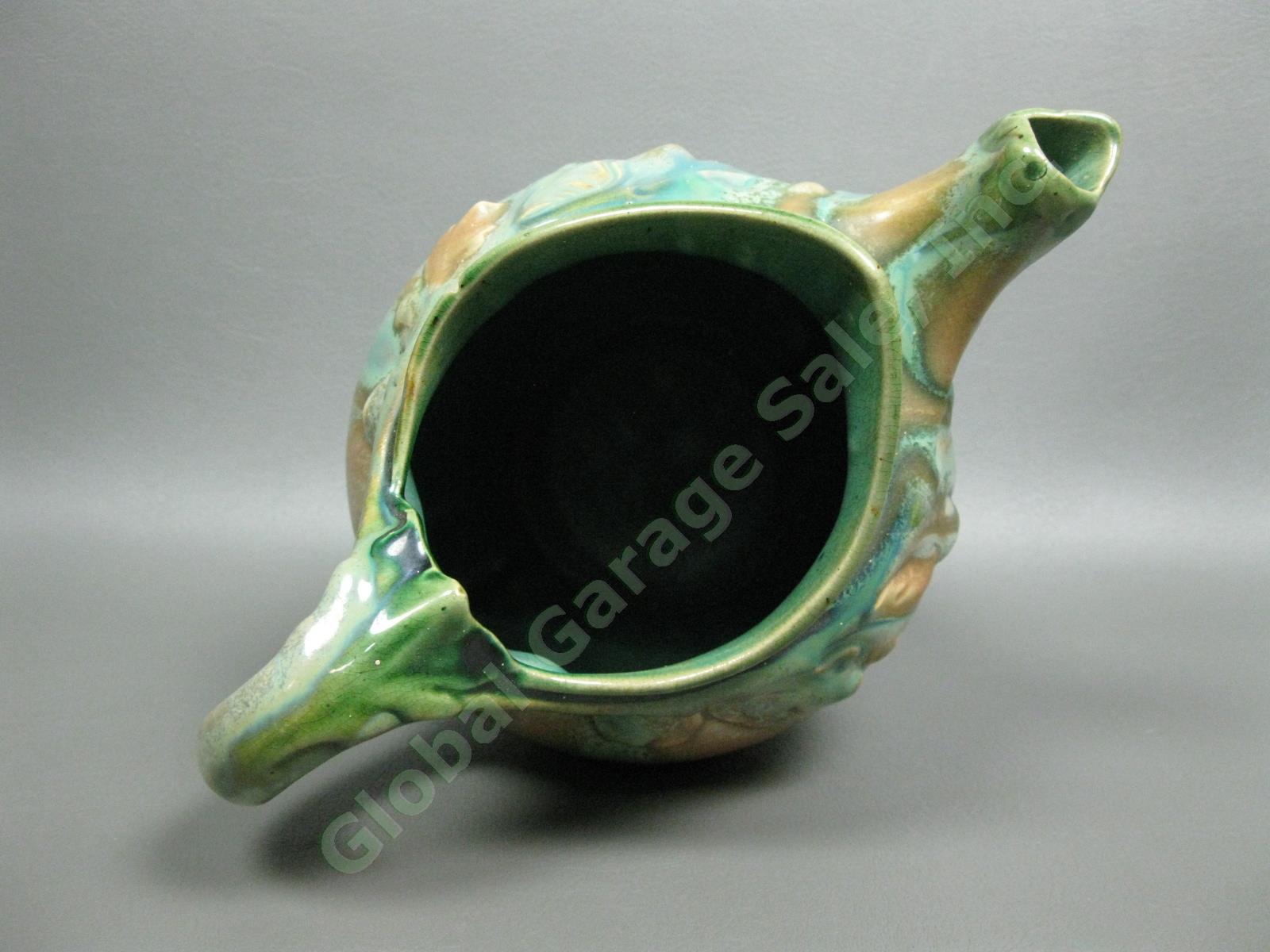 Vintage Wasmuel Majolica 2114 Art Nouveau Pottery Pitcher Drip Glaze Belgium 4
