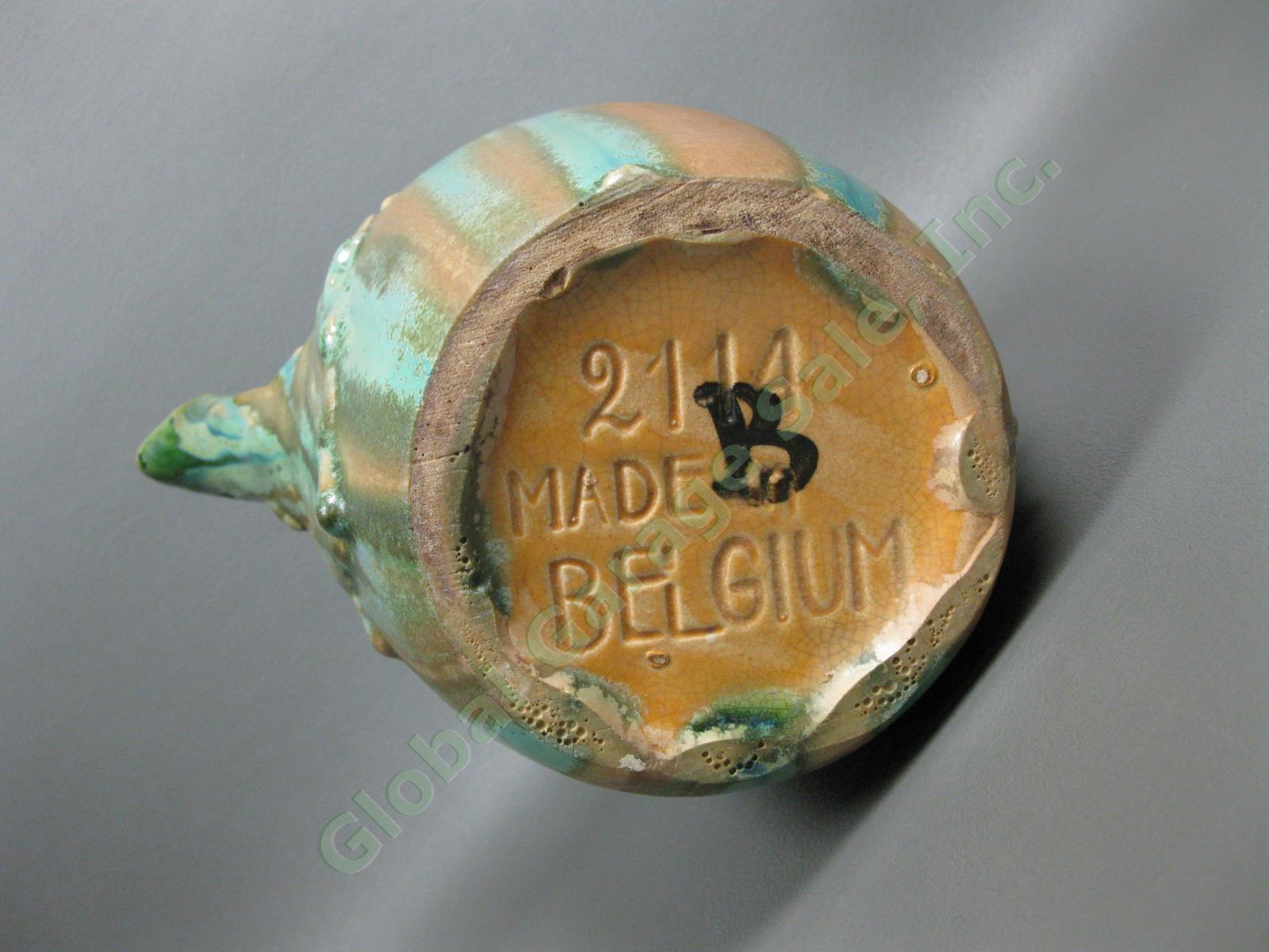 Vintage Wasmuel Majolica 2114 Art Nouveau Pottery Pitcher Drip Glaze Belgium 5