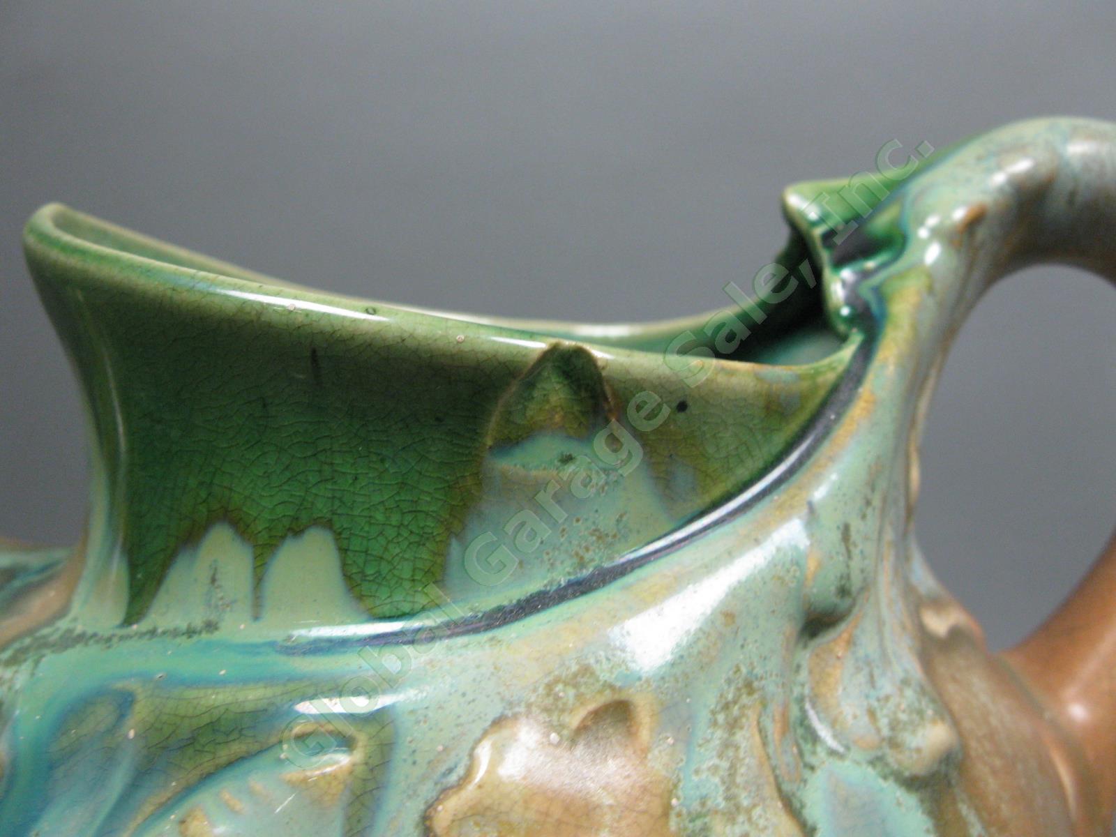 Vintage Wasmuel Majolica 2114 Art Nouveau Pottery Pitcher Drip Glaze Belgium 7