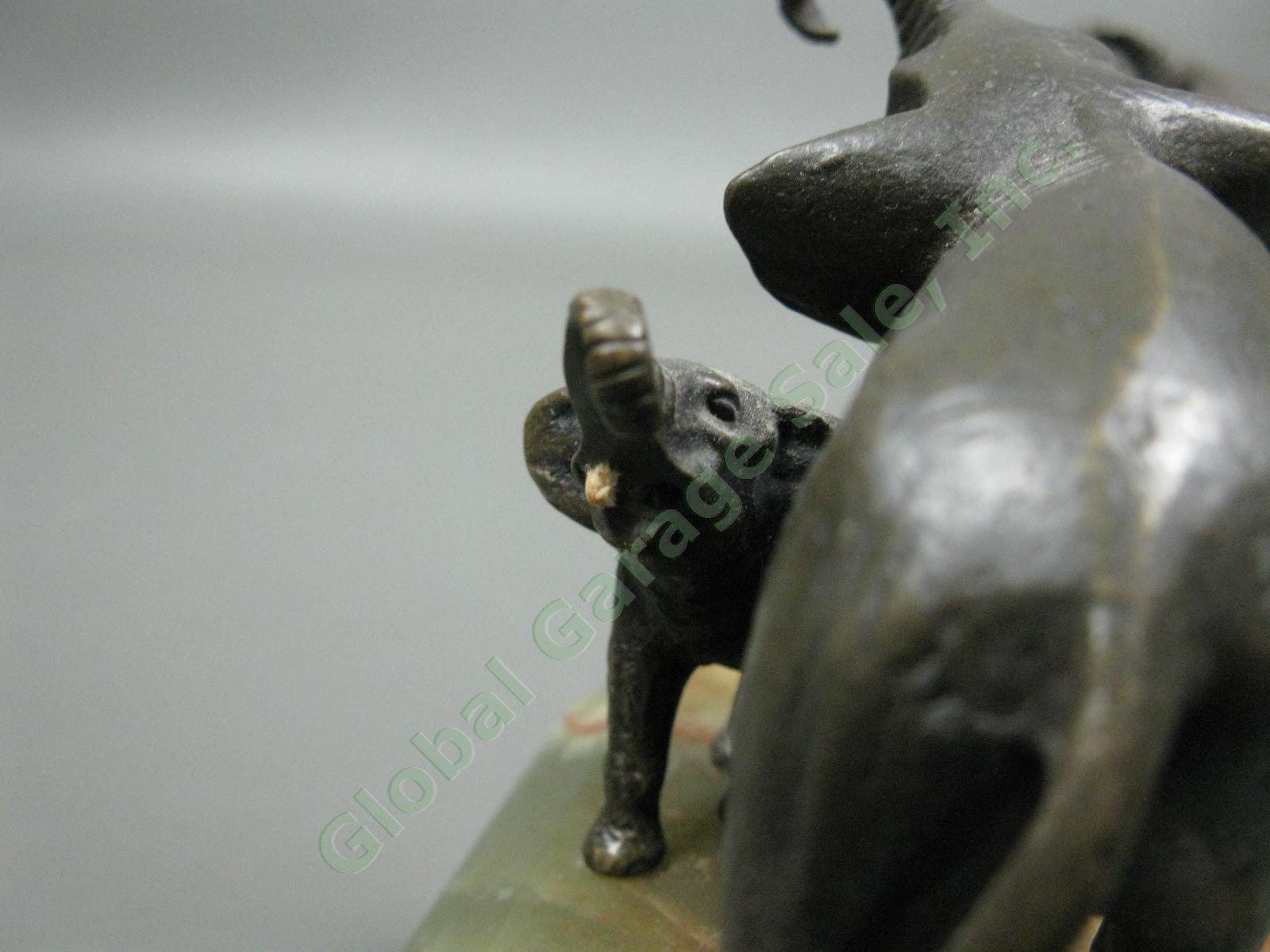 Vintage Antique 1930s Bronze Elephant Bookends Pair Germany Art Deco Green Onyx 6