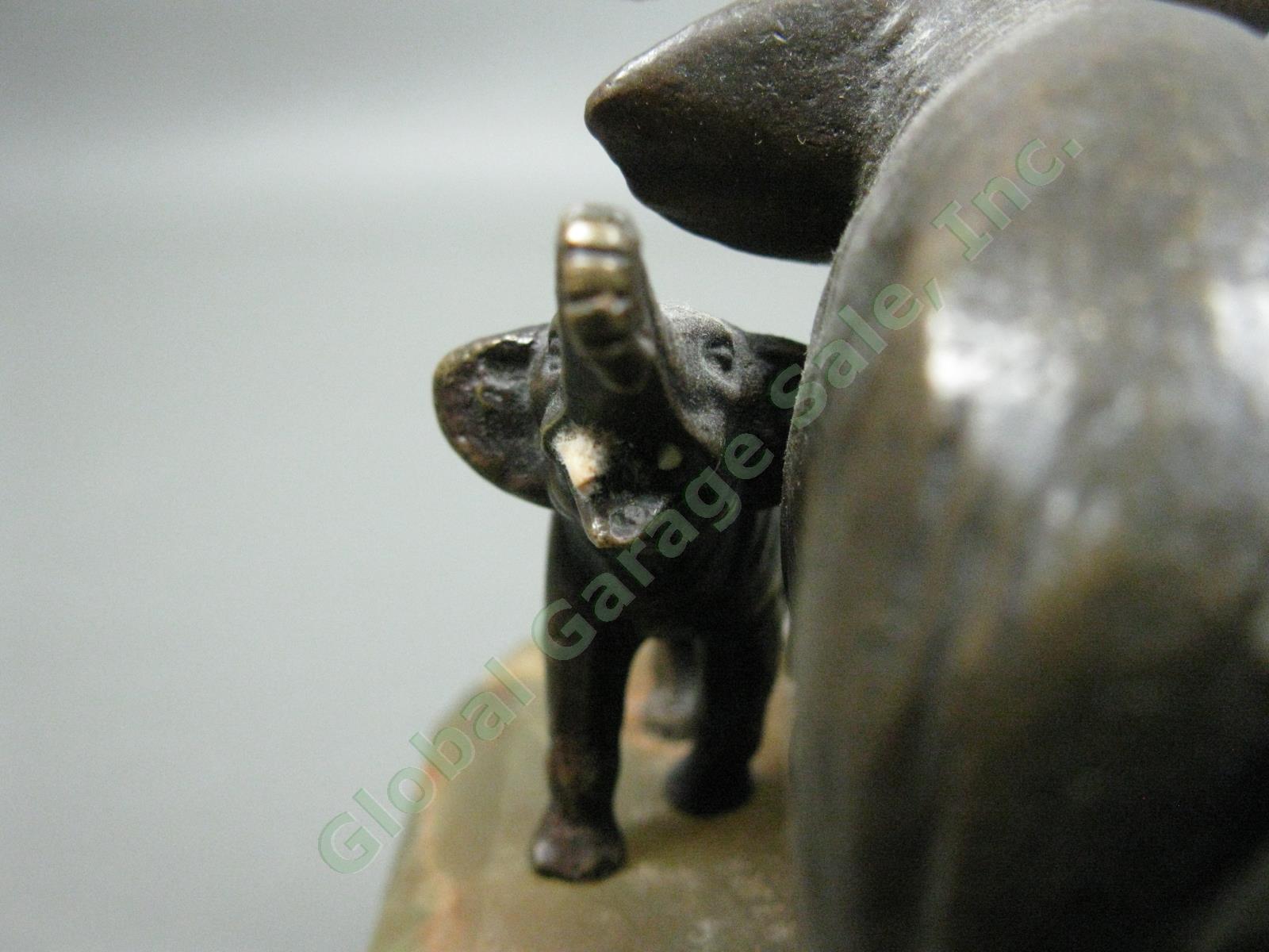 Vintage Antique 1930s Bronze Elephant Bookends Pair Germany Art Deco Green Onyx 8