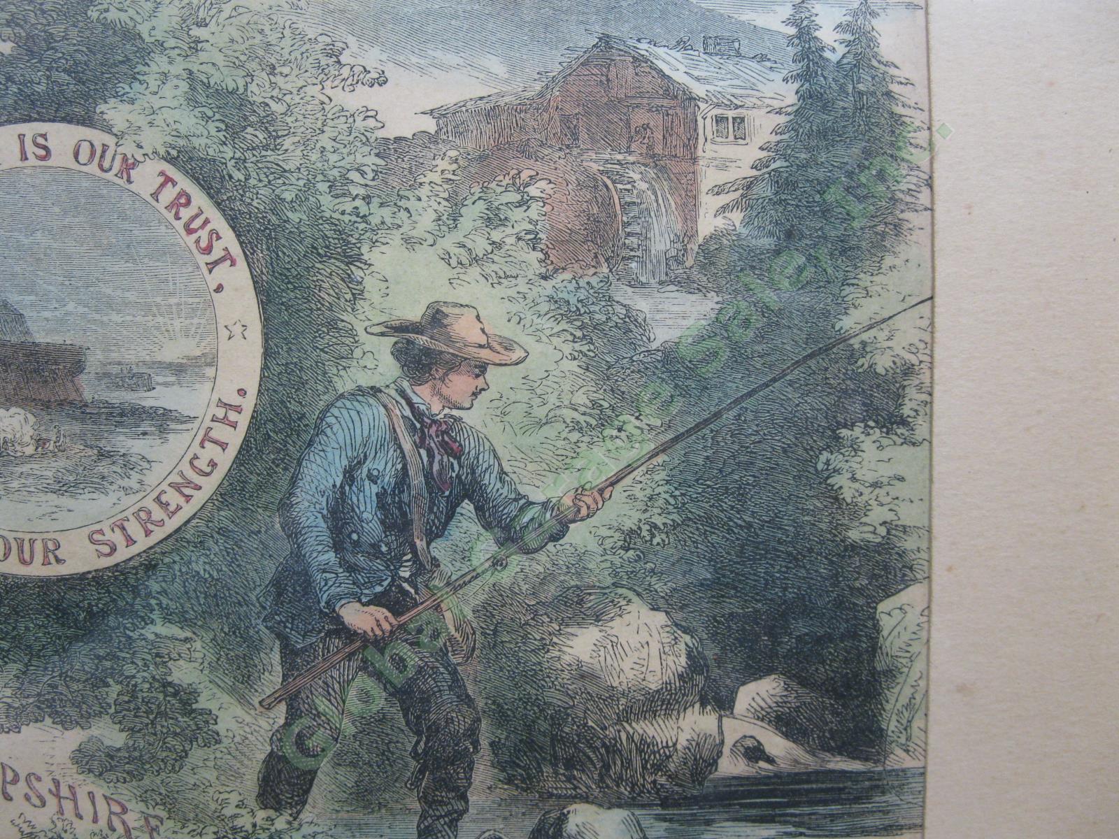 1855 John Andrew Hand-Colored New Hampshire NH Abenaki Fishing Lithograph Print 3