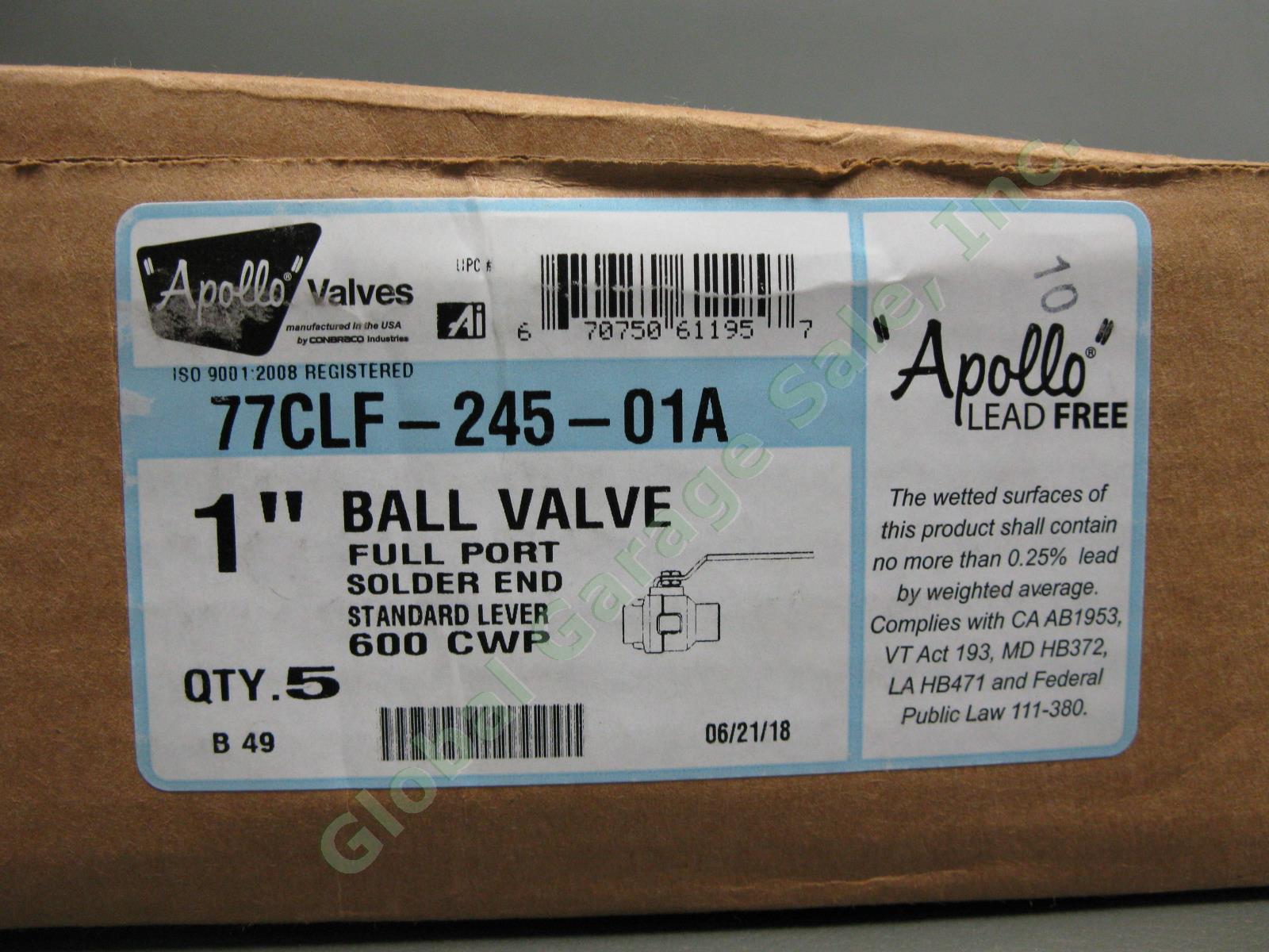 5 NEW Apollo 1" Lead Free Bronze Full Port Solder Ball Valve Lot 77CLF-245-01A 1