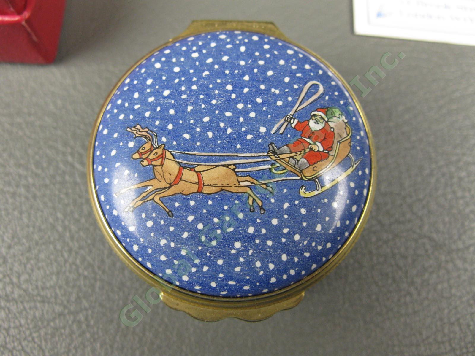 1986 Halcyon Days Christmas Santa Claus Reindeer Sleigh Trinket Snow Enamel Box 1