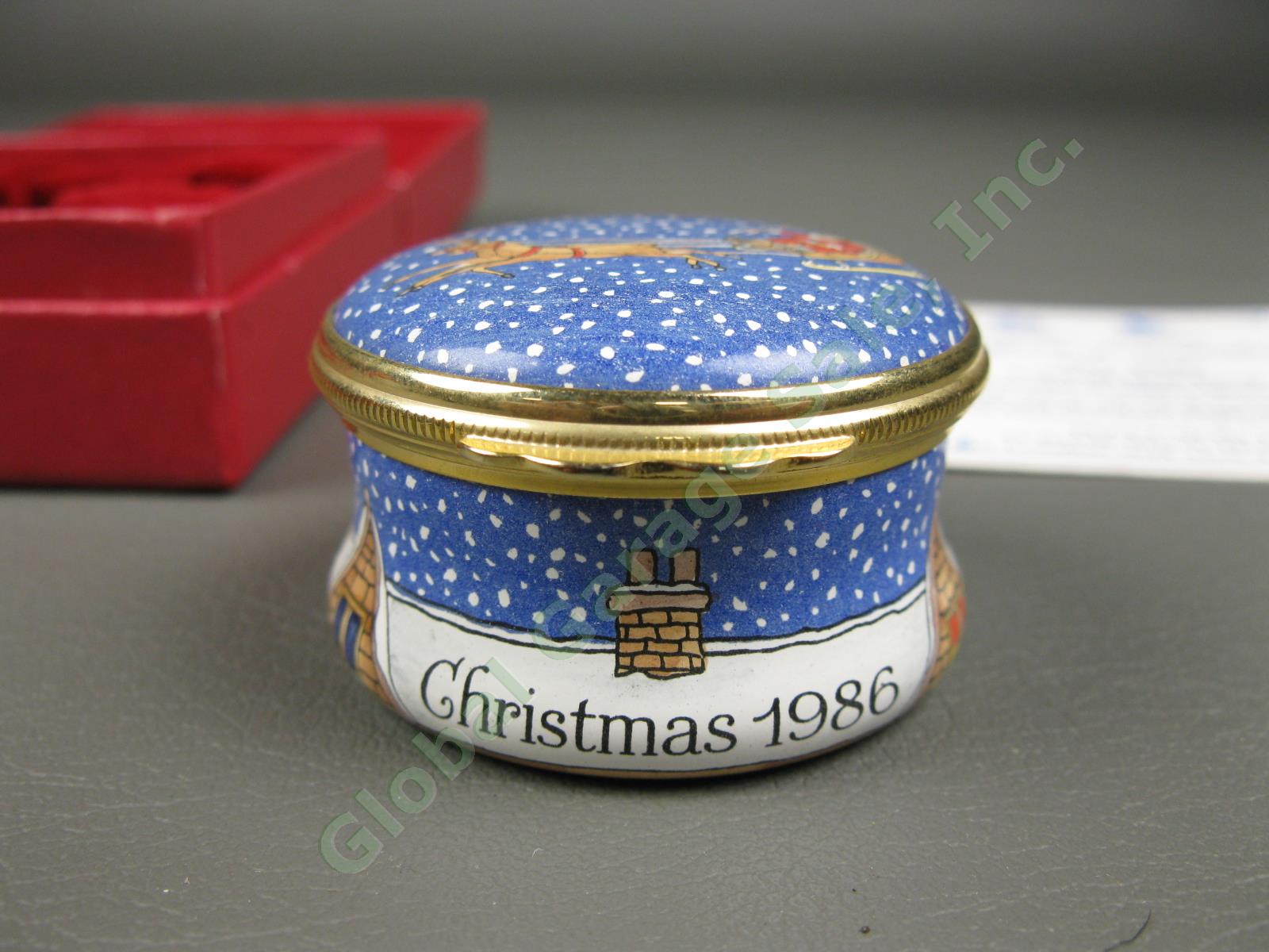 1986 Halcyon Days Christmas Santa Claus Reindeer Sleigh Trinket Snow Enamel Box 2