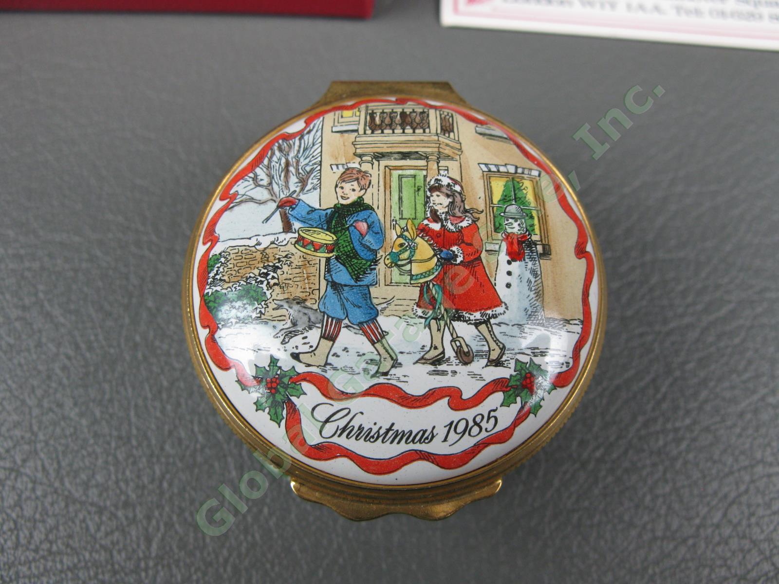 RARE 1985 Halcyon Days Kids Christmas Parade Snowman Present Enamel Trinket Box 1