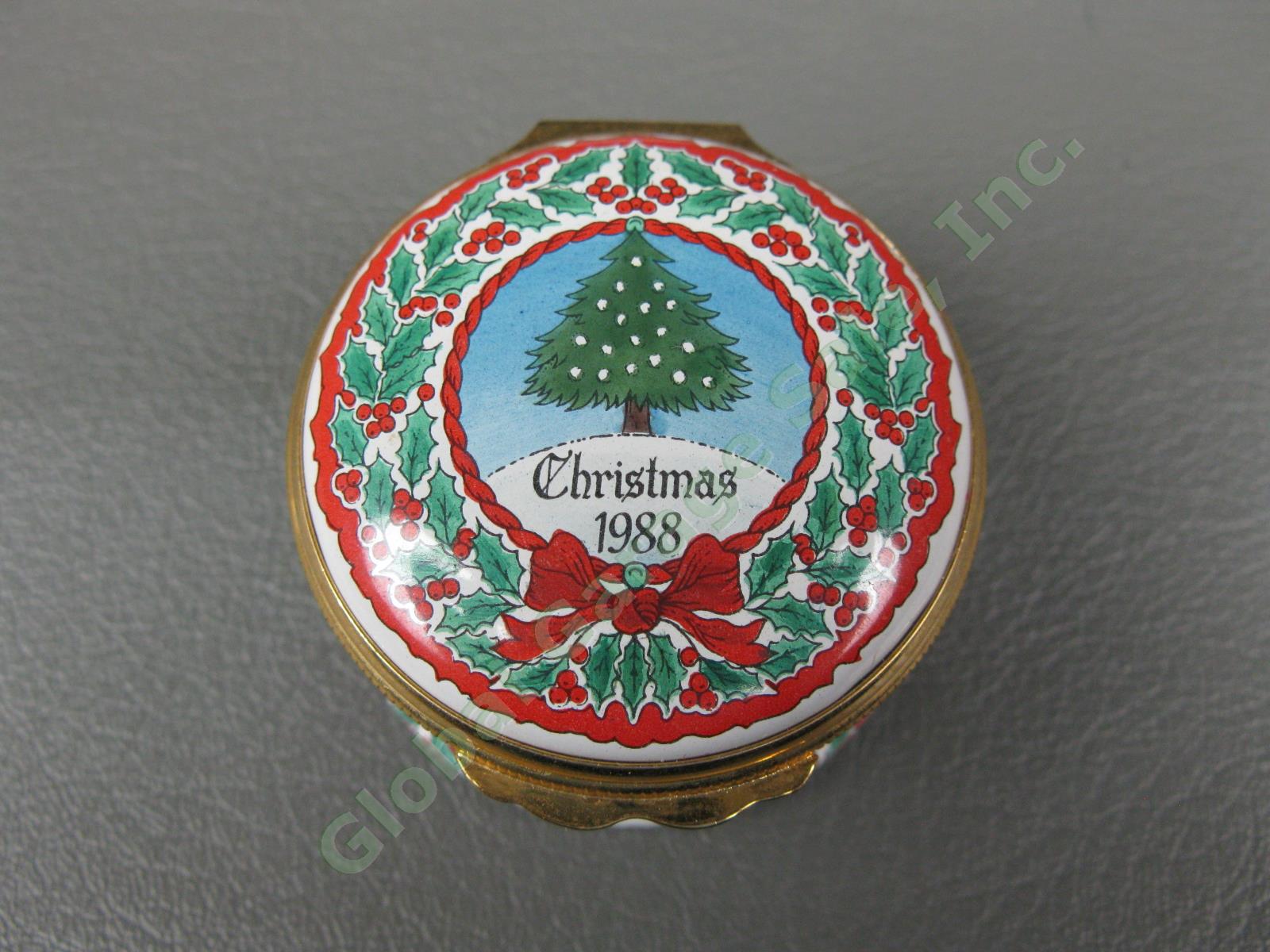 1988 Halcyon Day Christmas Tree Wreath Season Greeting Joy Happiness Enamel Box 1