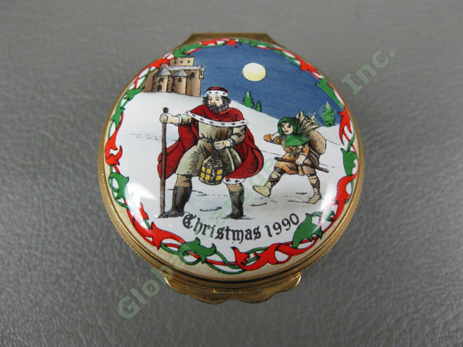 Vintage 1990 Halcyon Days Christmas Gift Enamel Trinket Box Good King Wenceslas 1