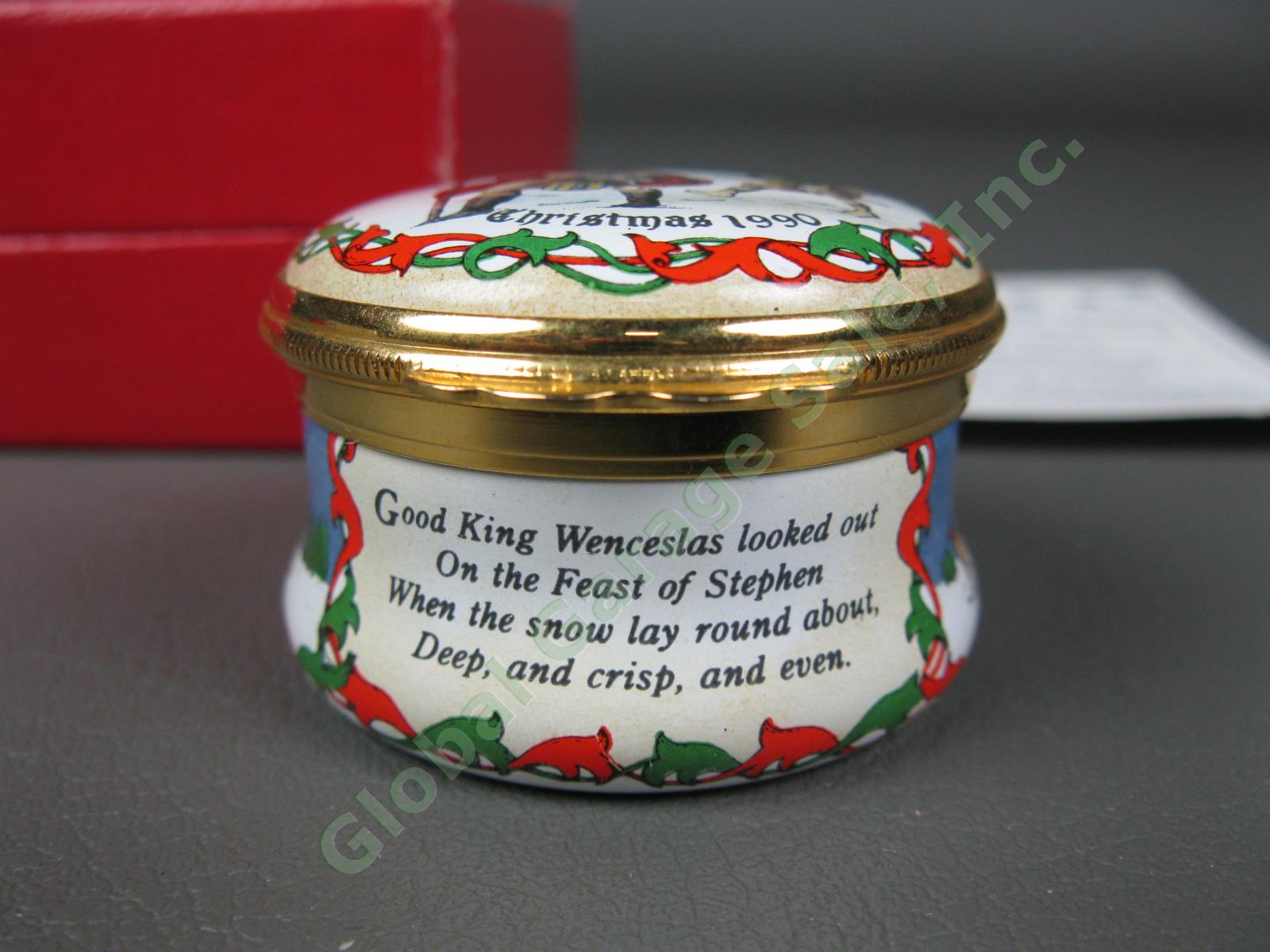 Vintage 1990 Halcyon Days Christmas Gift Enamel Trinket Box Good King Wenceslas 2