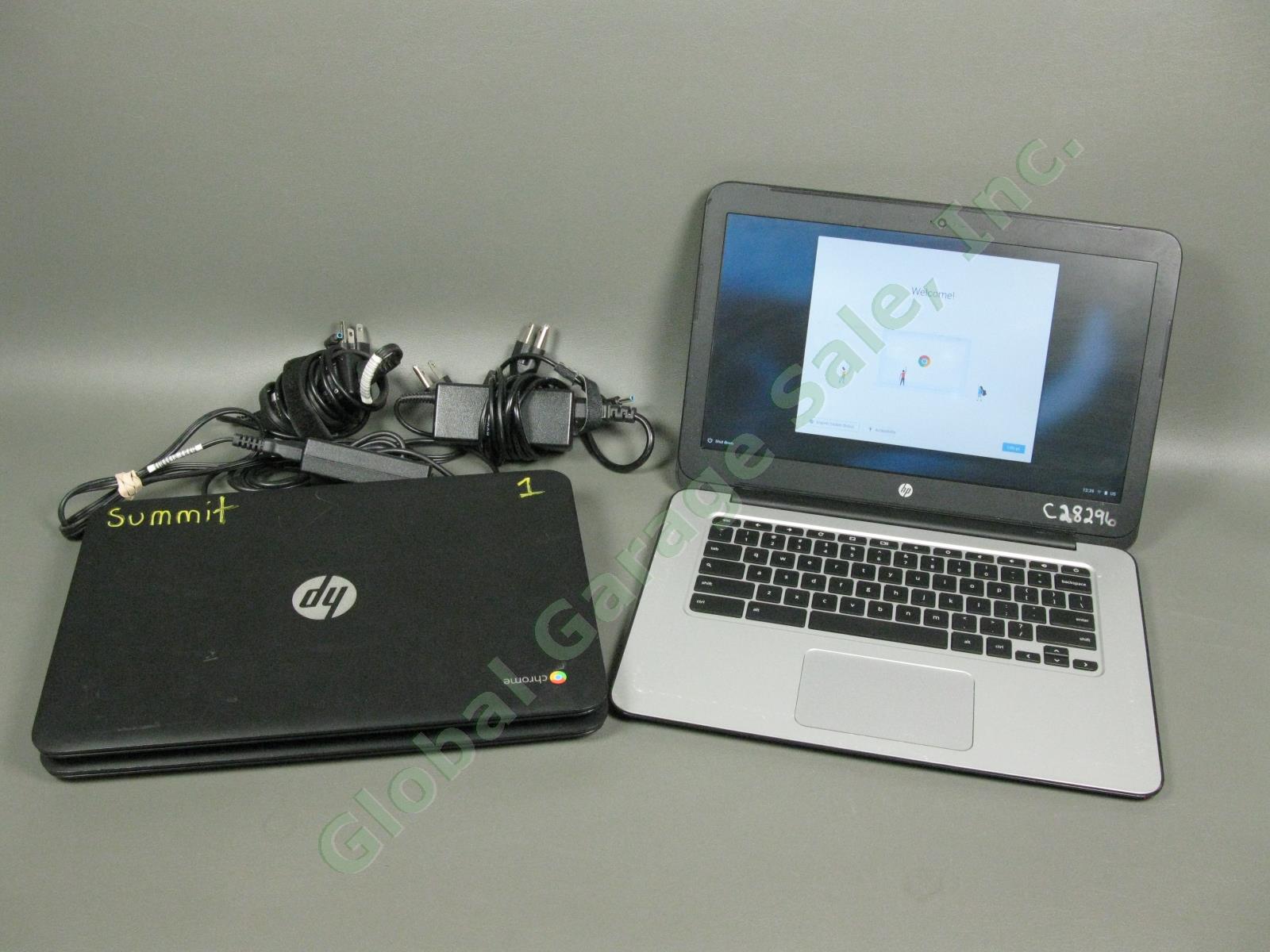 3 HP Chromebook 14 G3 Netbook Laptop Computer Lot 2.1GHz 4GB 16GB Power Supplies