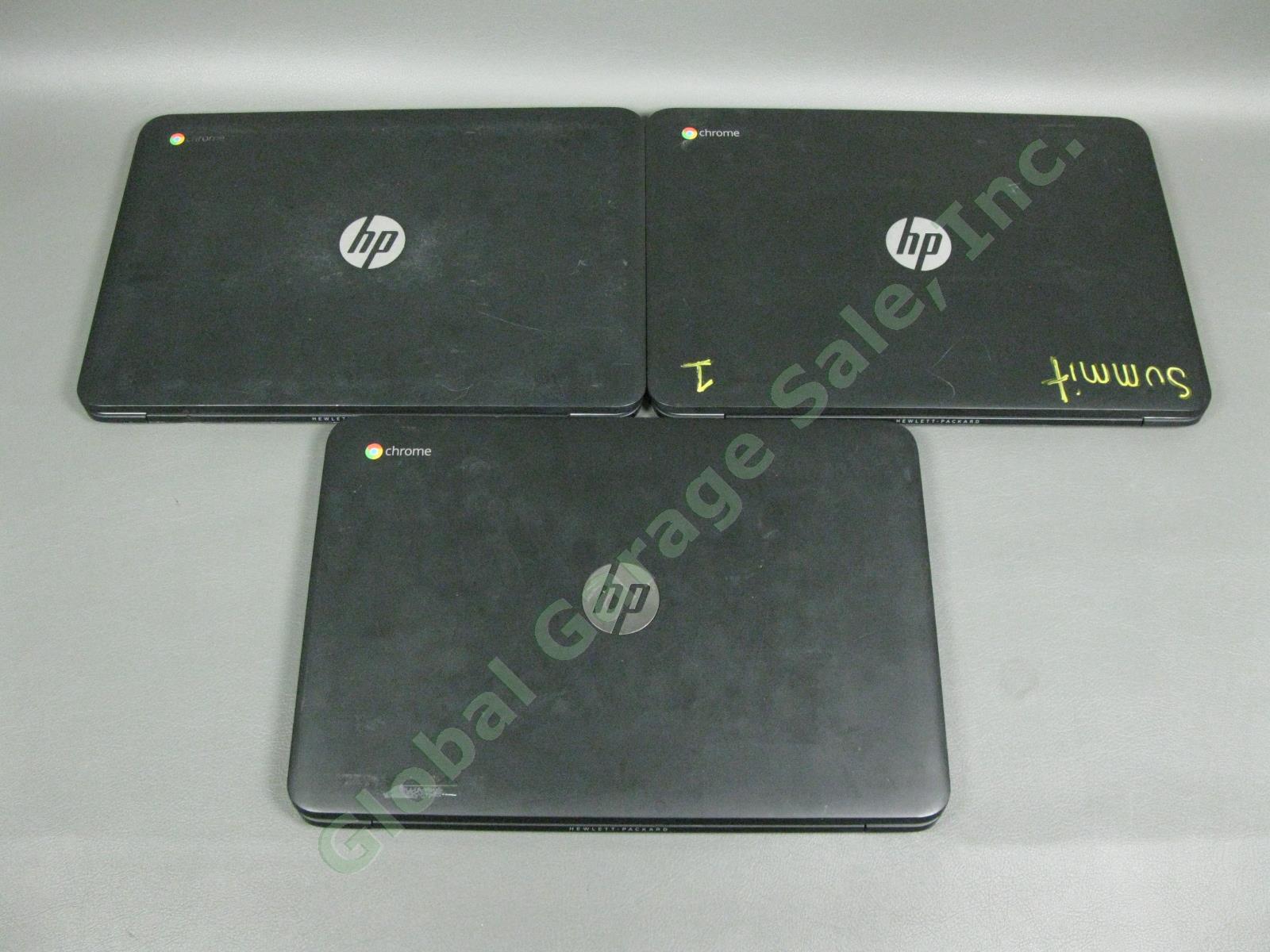 3 HP Chromebook 14 G3 Netbook Laptop Computer Lot 2.1GHz 4GB 16GB Power Supplies 2