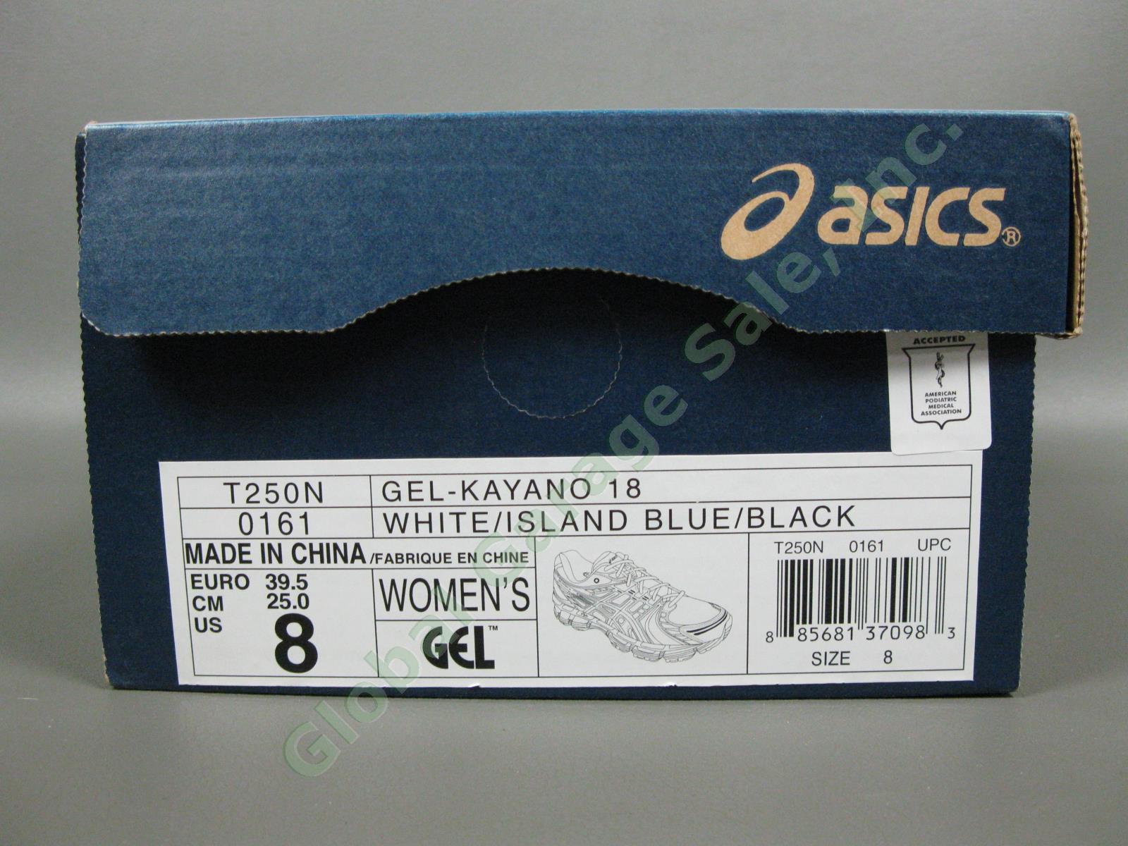 NEW Asics Gel Kayano-18 Womens White/Blue Running Sneakers Pair Size US-8 Shoes 8